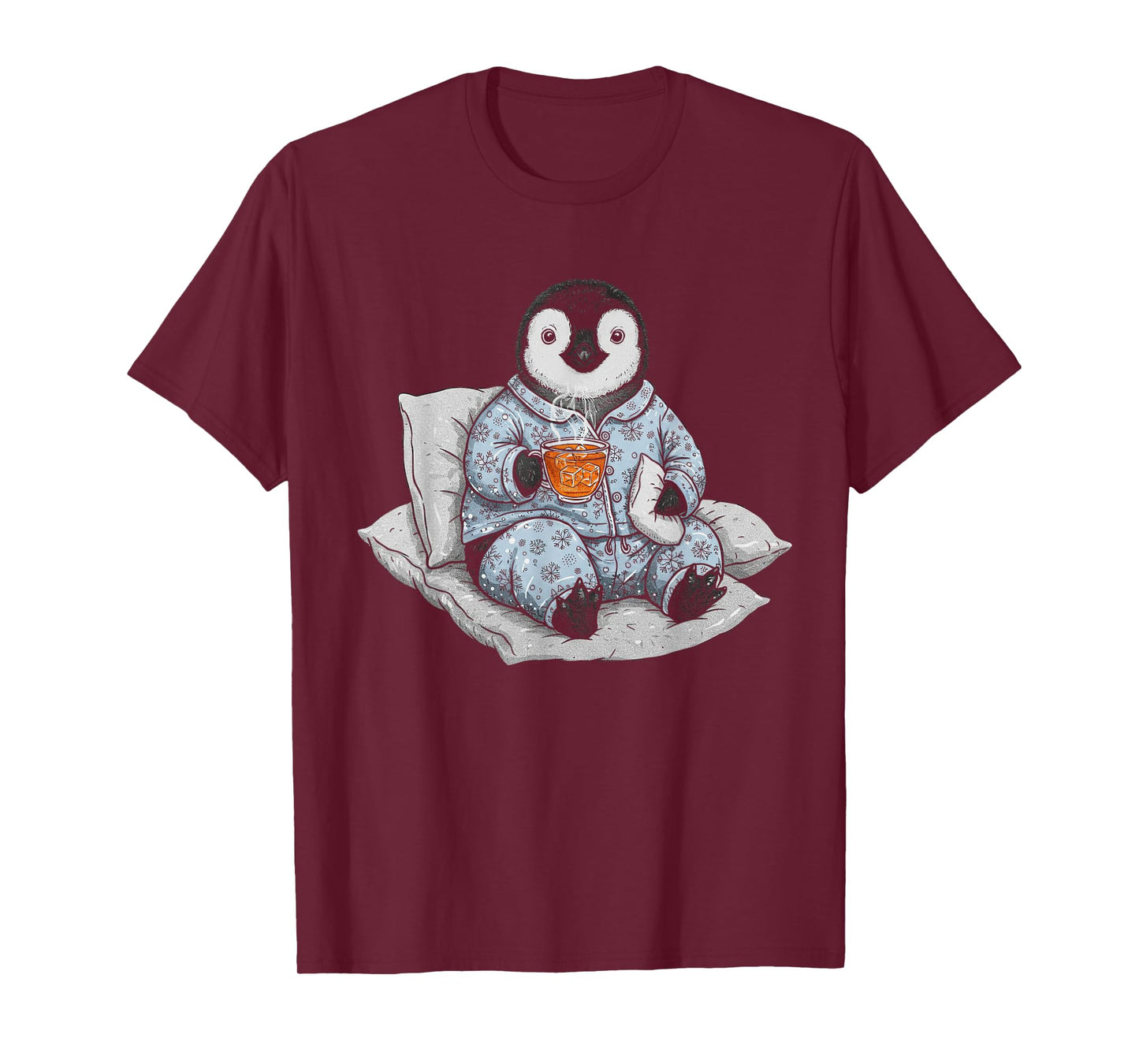 Funny Sleepy Penguin And Tea Lover Humor Pajama Sleepwear T-Shirt