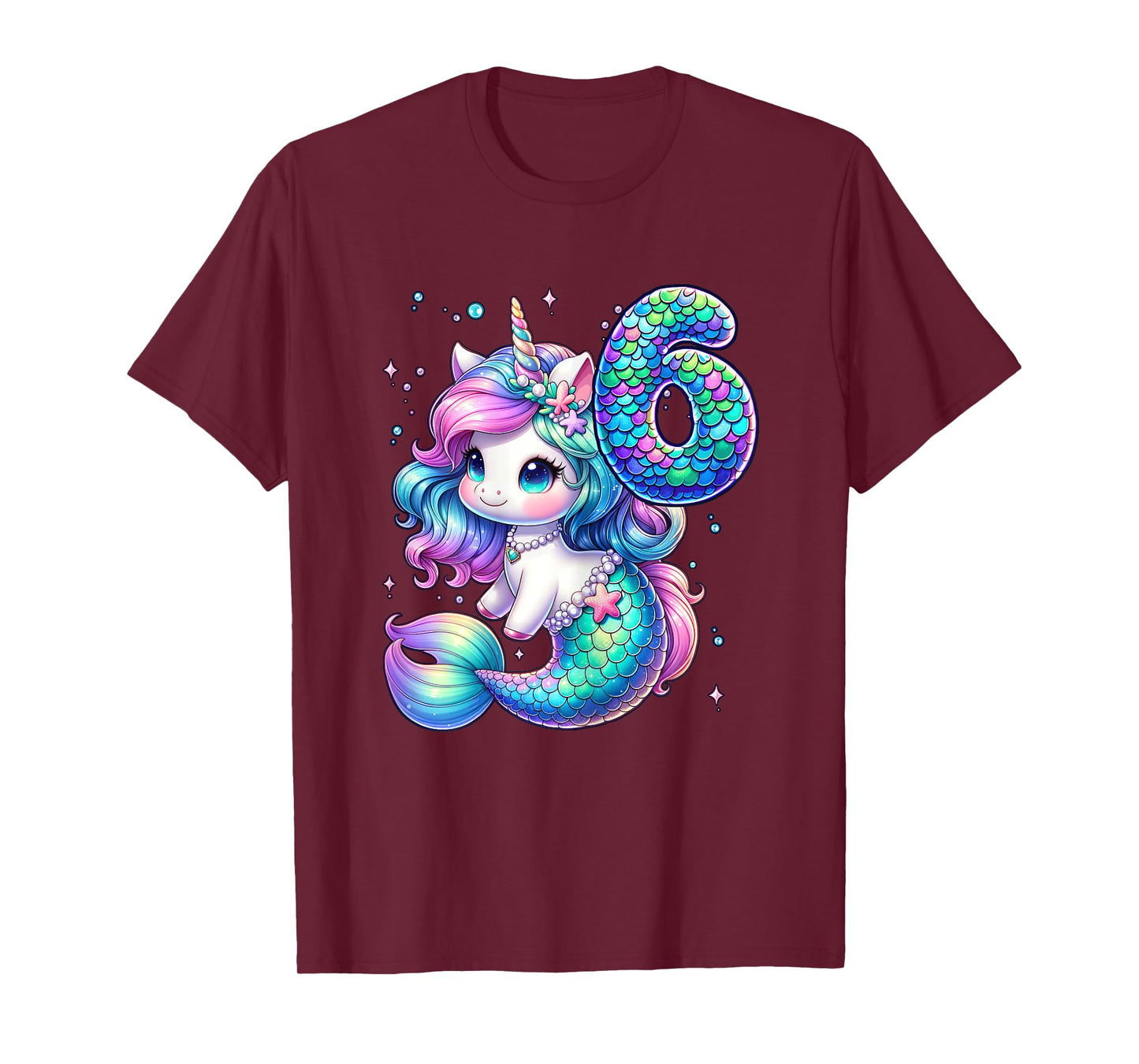 Unicorn Mermaid 6th Birthday 6 Year Old Party Girls Outfit T-Shirt