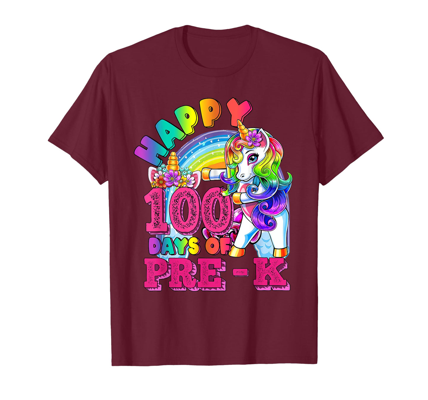 Dabbing Unicorn 100th Day Of School Pre-K Kid Girls Teacher T-Shirt