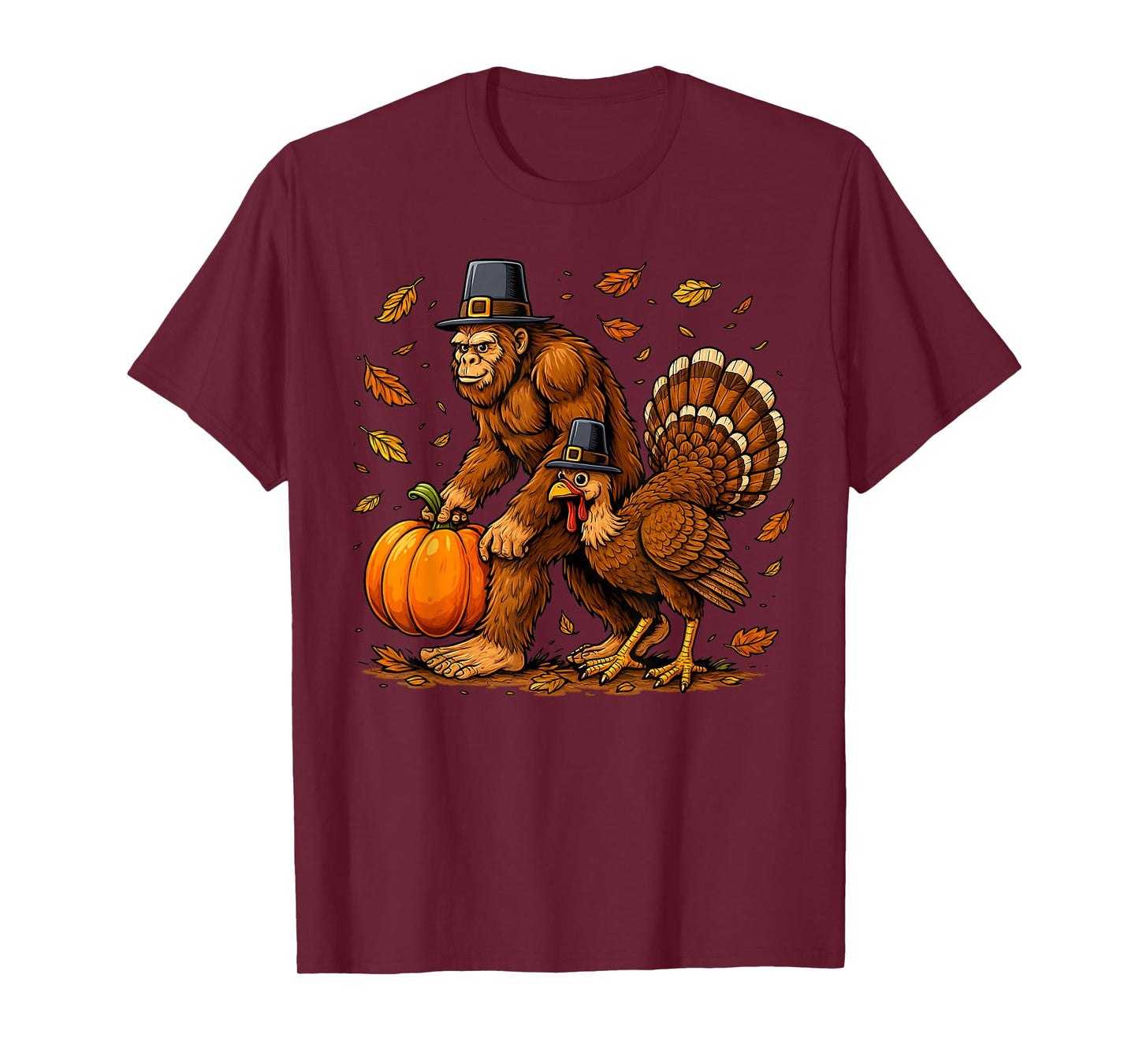 Bigfoot Pilgrim Turkey Pumpkin Thanksgiving Sasquatch T-Shirt