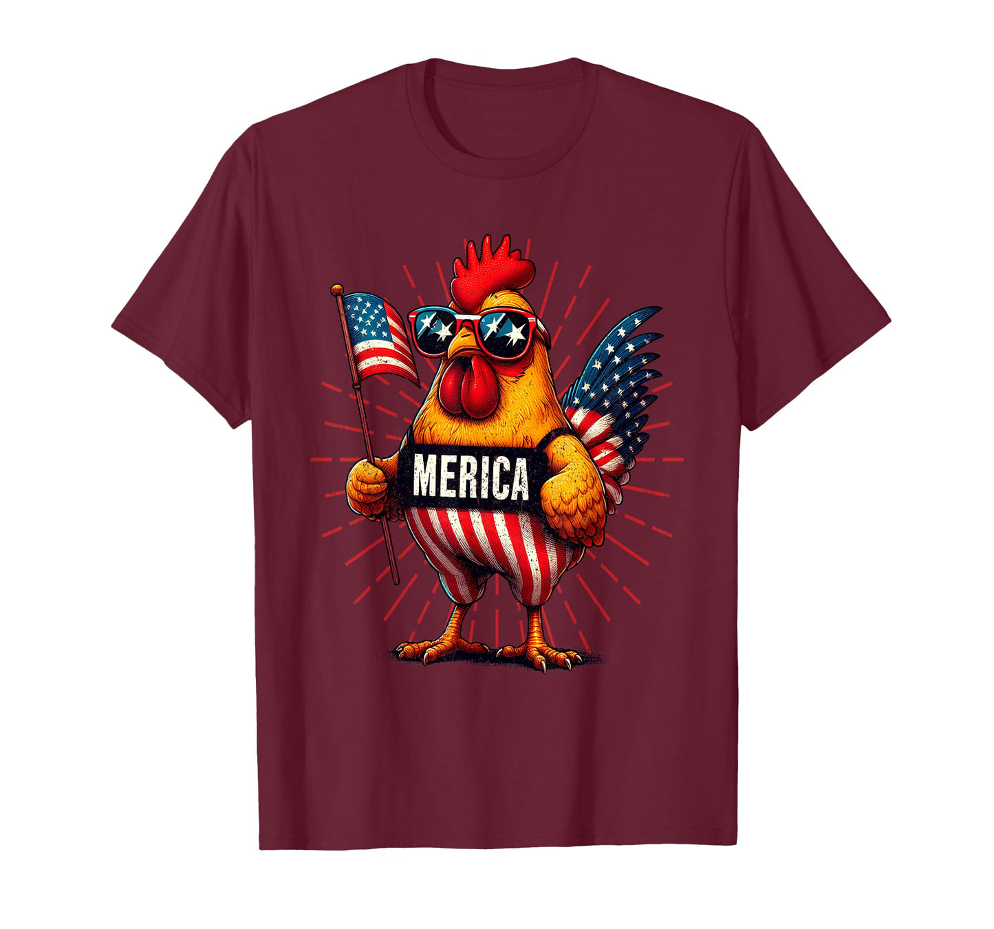 Merica Chicken Rooster 4th of July Patriotic American Flag T-Shirt
