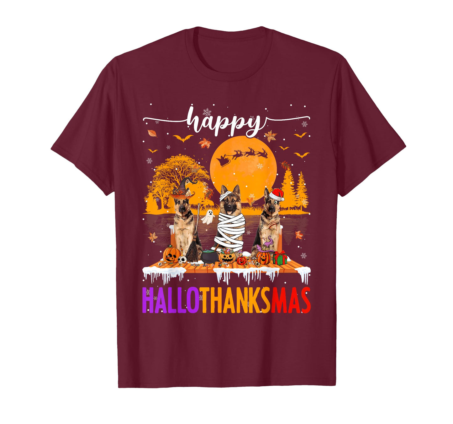 Happy Hallothanksmas Halloween Xmas German Shepherd Dogs T-Shirt