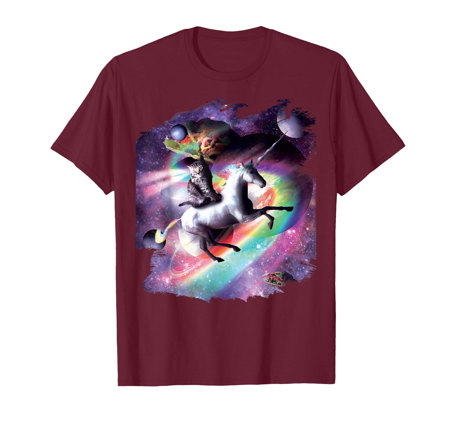 Cat Riding Unicorn In Space T-Shirt for Men Women Kids