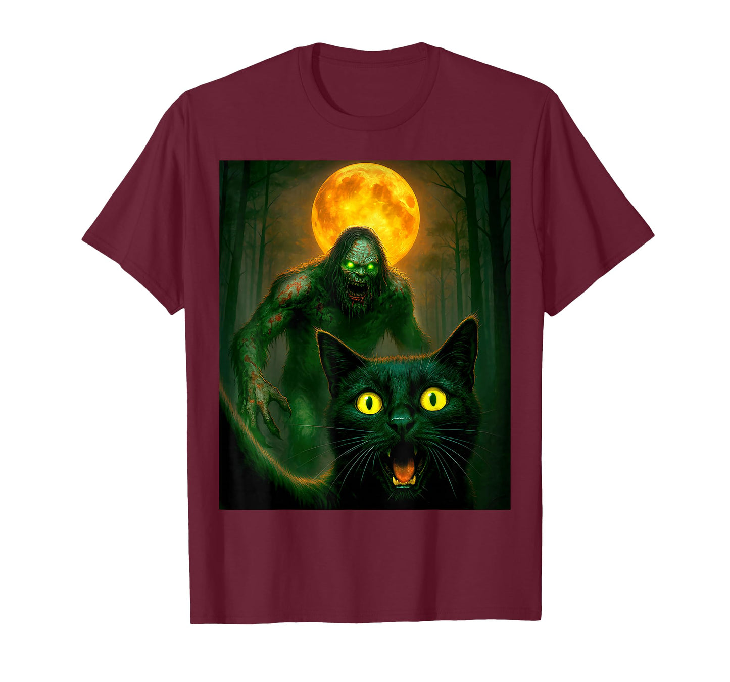 Scared Cat Selfie with Zombie Bigfoot Sasquatch Halloween T-Shirt
