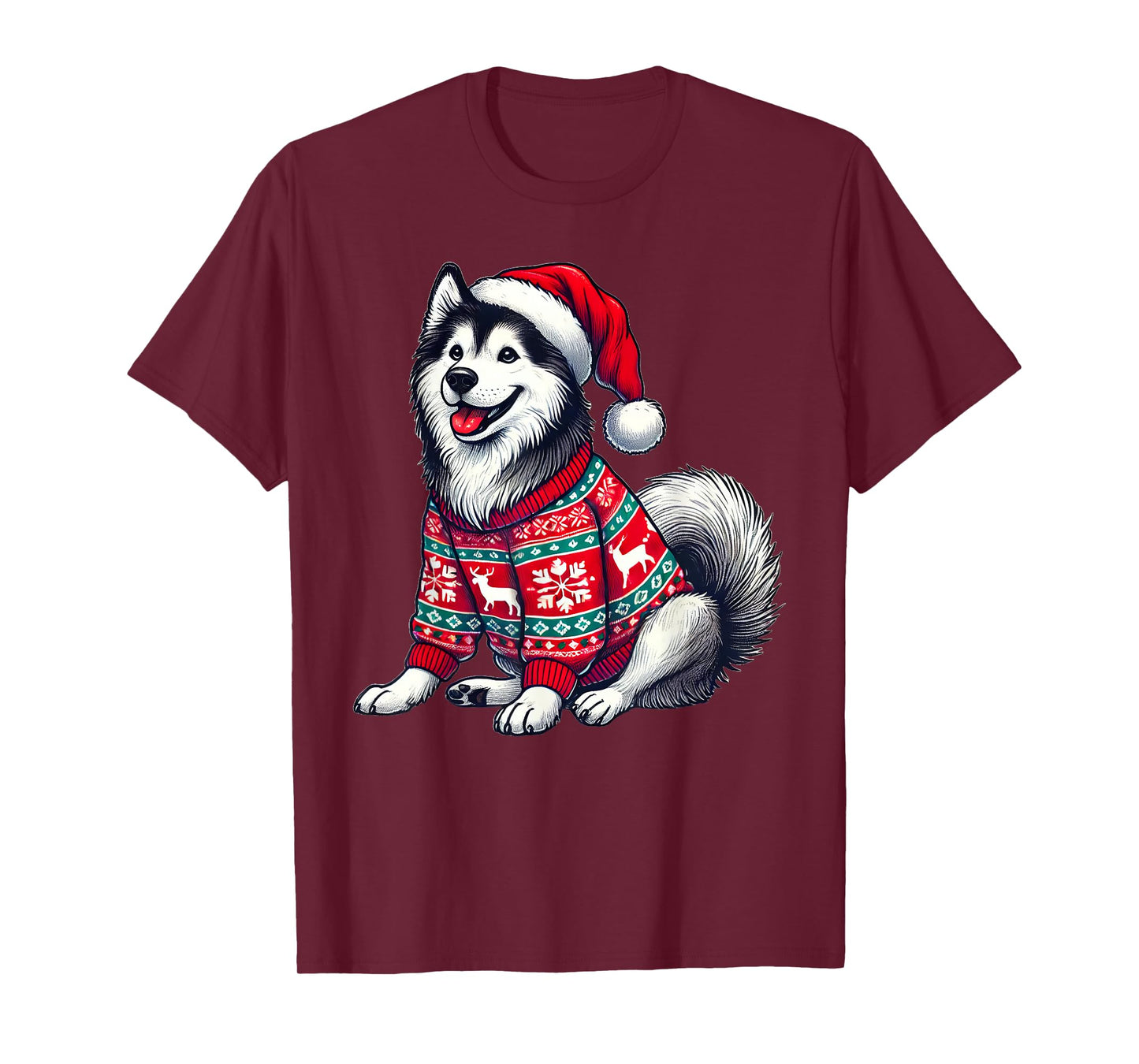 Siberian Husky Dog Ugly Sweater Santa Hat Christmas T-Shirt