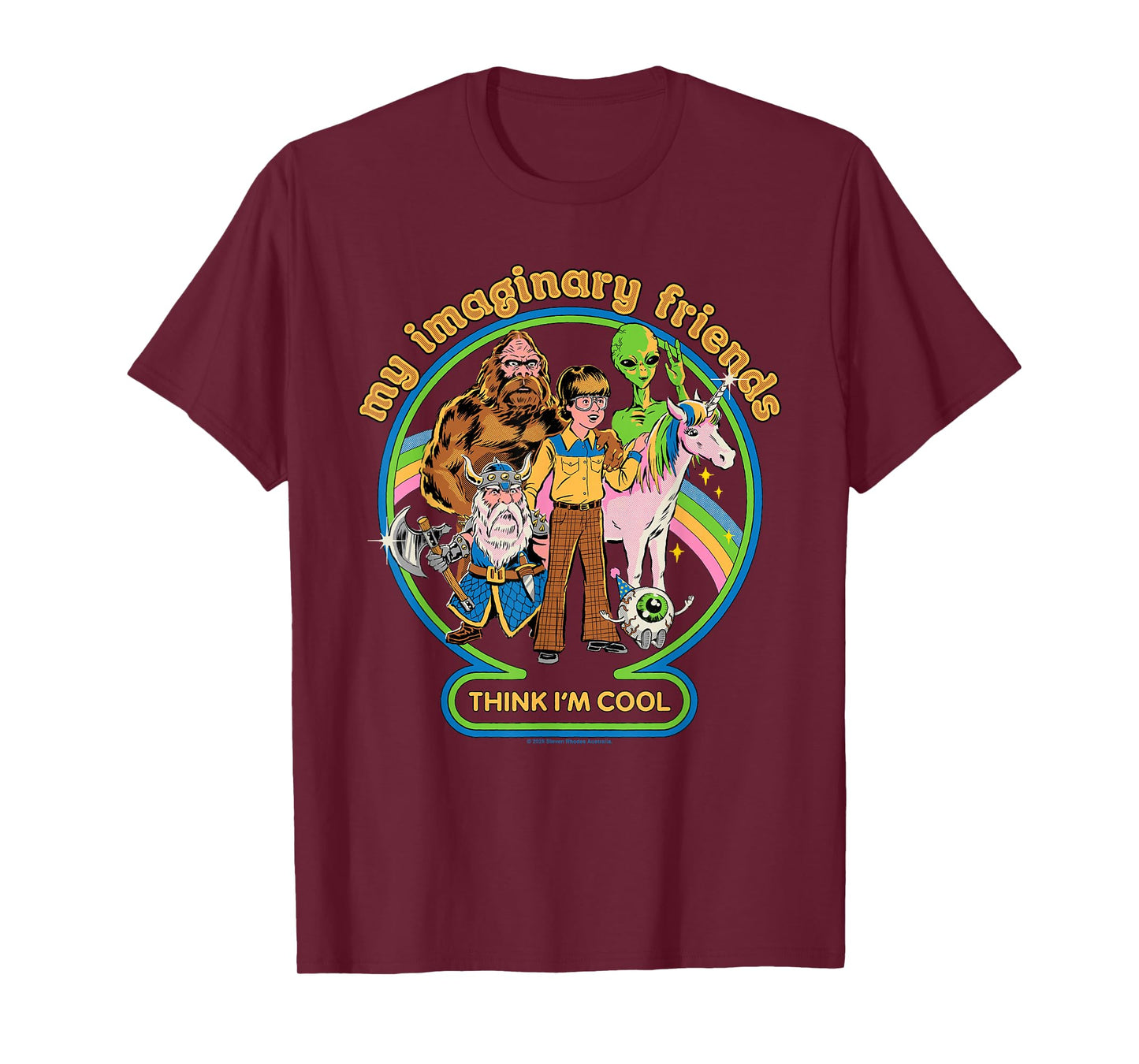 My Imaginary Friends Unicorn Alien Bigfoot Retro Adult Humor T-Shirt