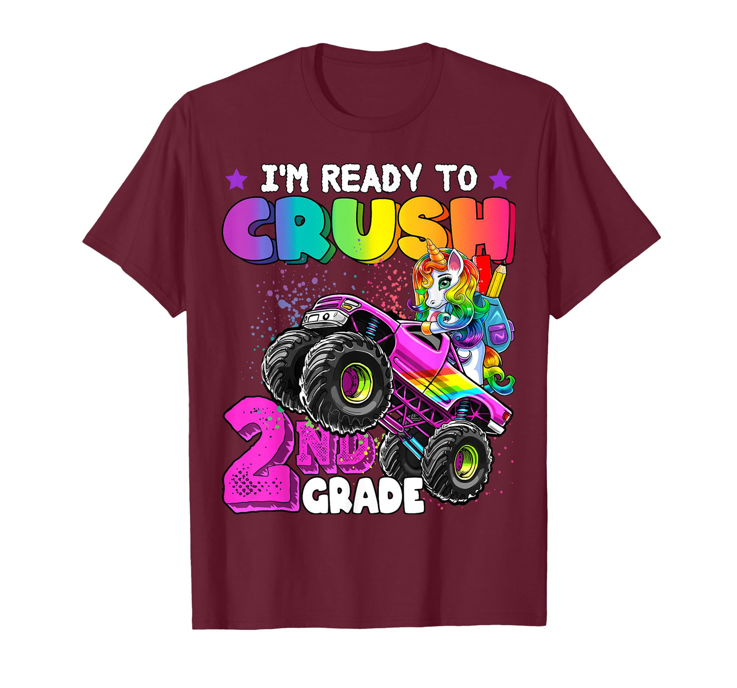 2nd Grade Unicorn Monster Truck Back to School Gift Girls T-Shirt