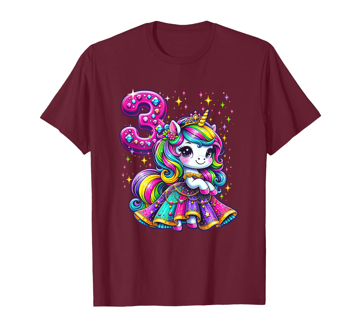 Unicorn Princess 3rd Birthday 3 Year Old Party Girls Outfit T-Shirt