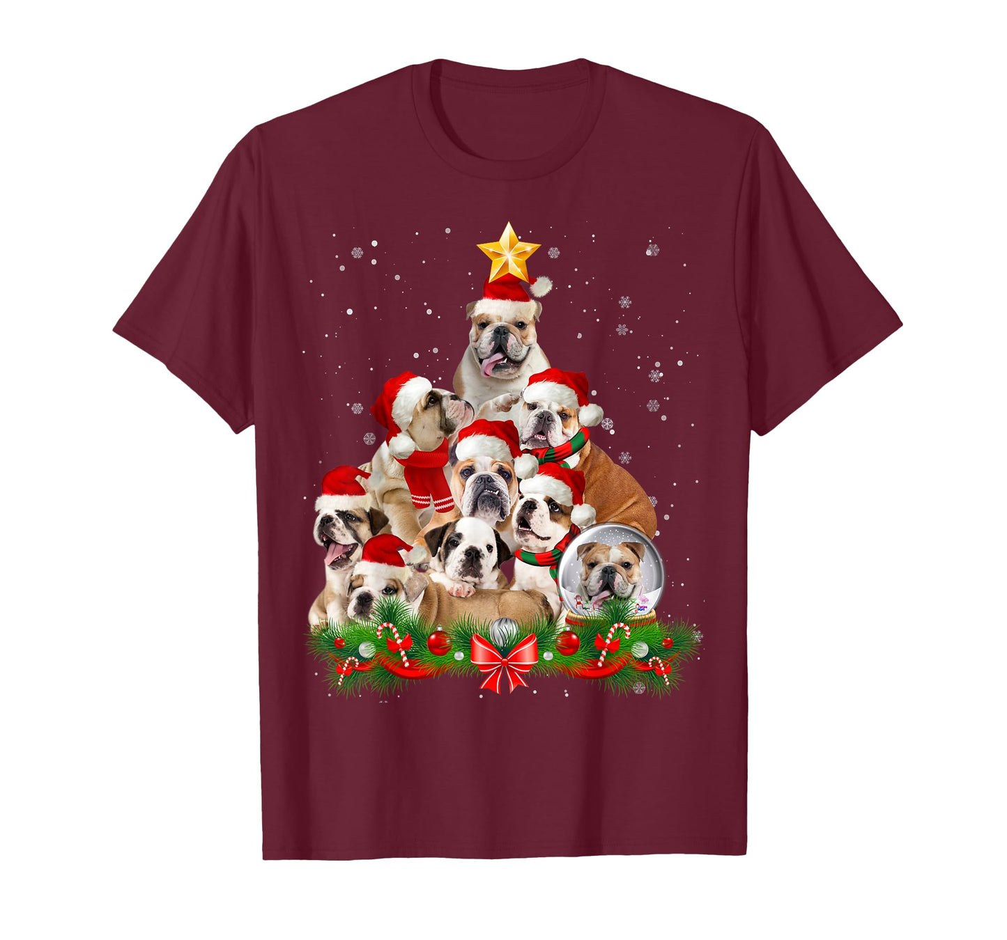 Funny Bulldog Dog Christmas Tree T-Shirt for Men Women