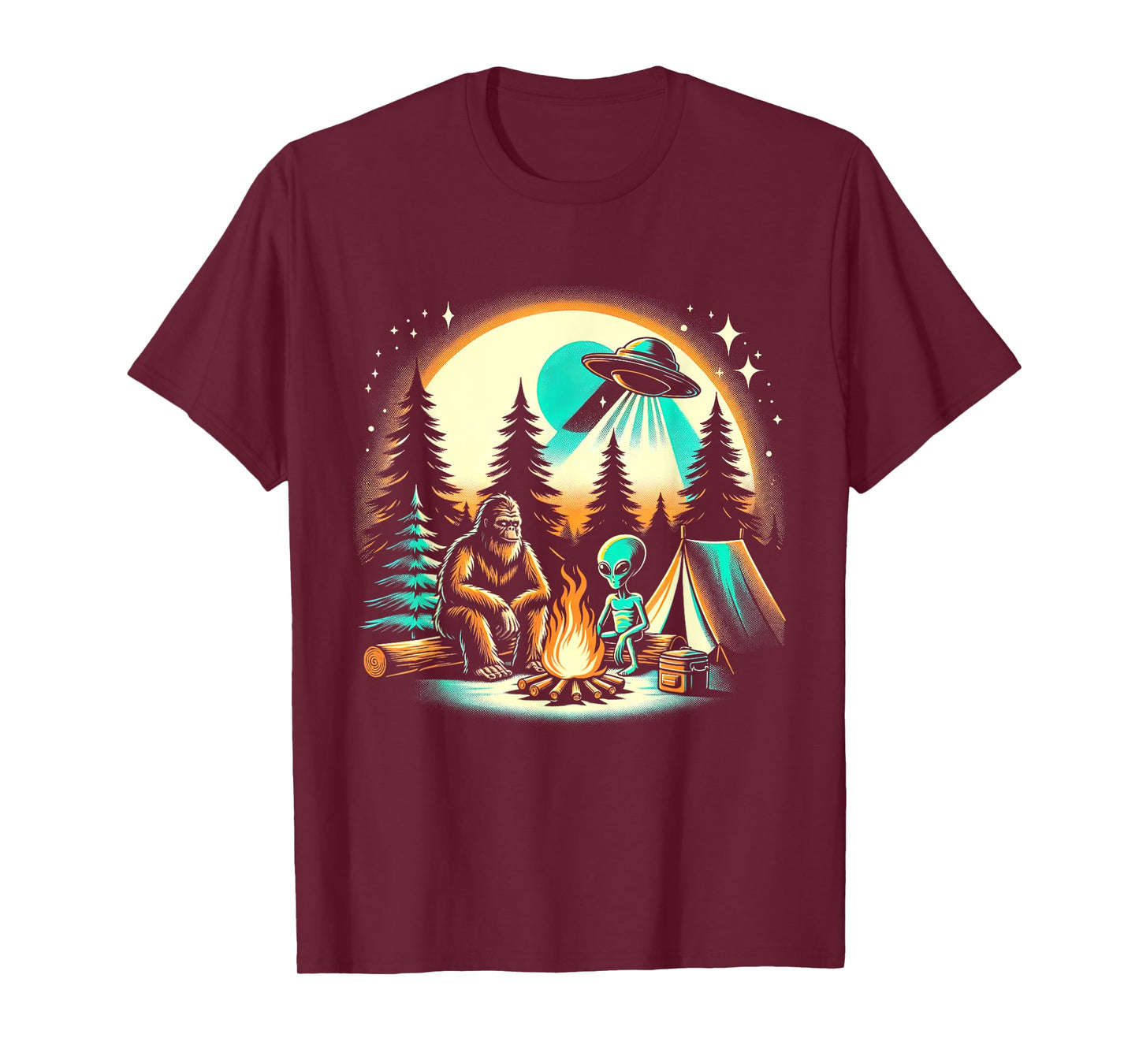 Funny Bigfoot & Alien UFO Camping Outdoor Adventures Hiking T-Shirt