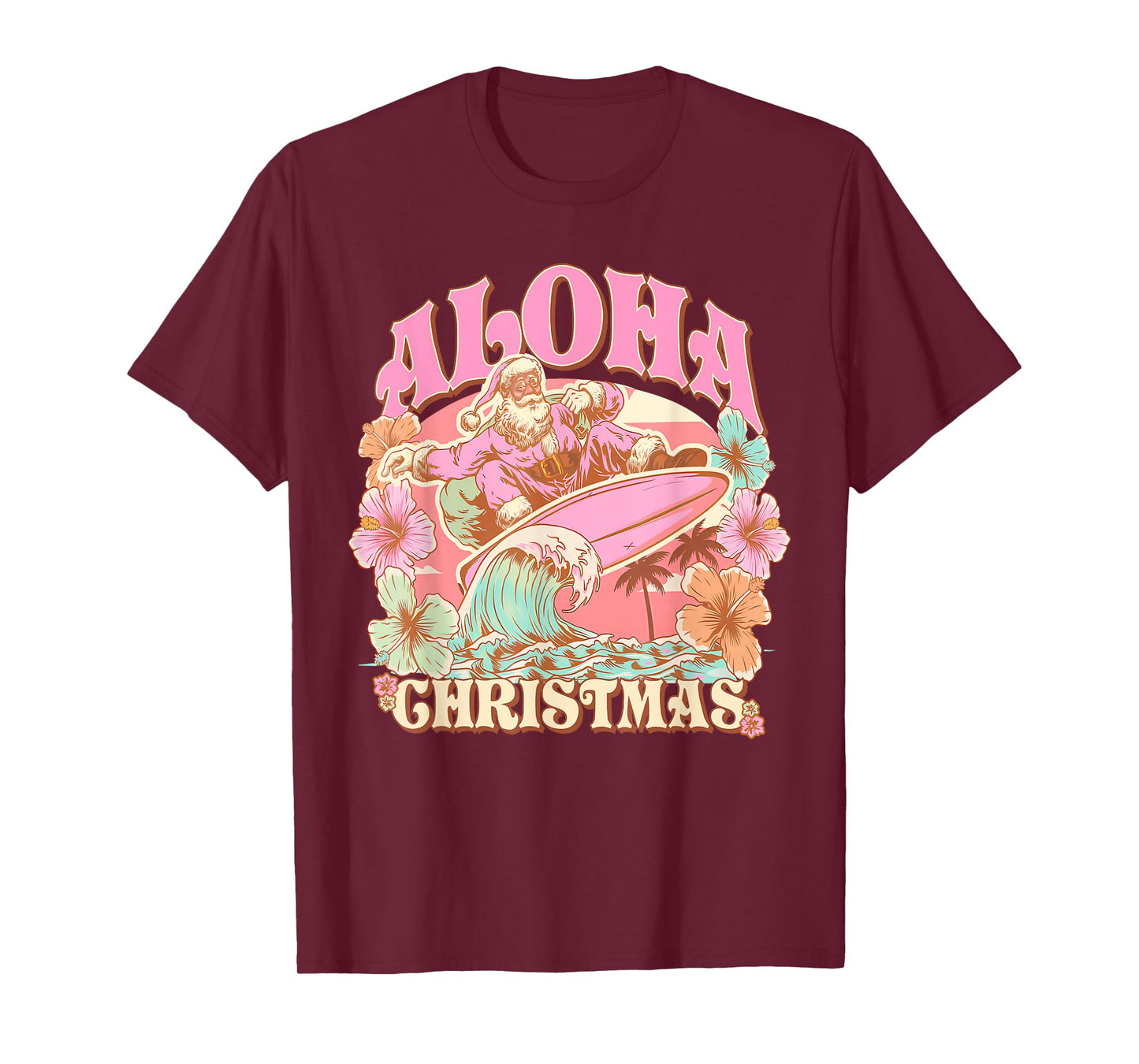 Aloha Christmas Santa Claus Surfing Hawaiian Mele Kalikimaka T-Shirt