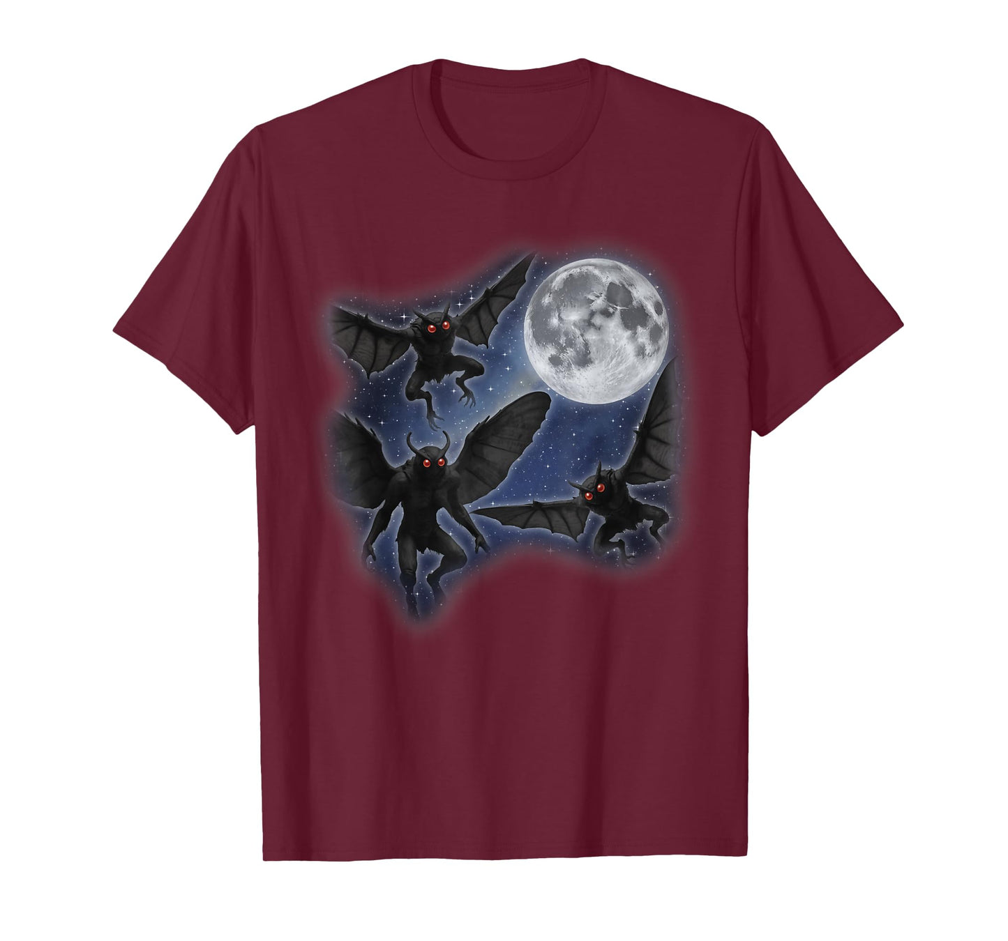 Three Mothman Moon 3 Howling At Moon Funny Weird Cursed T-Shirt