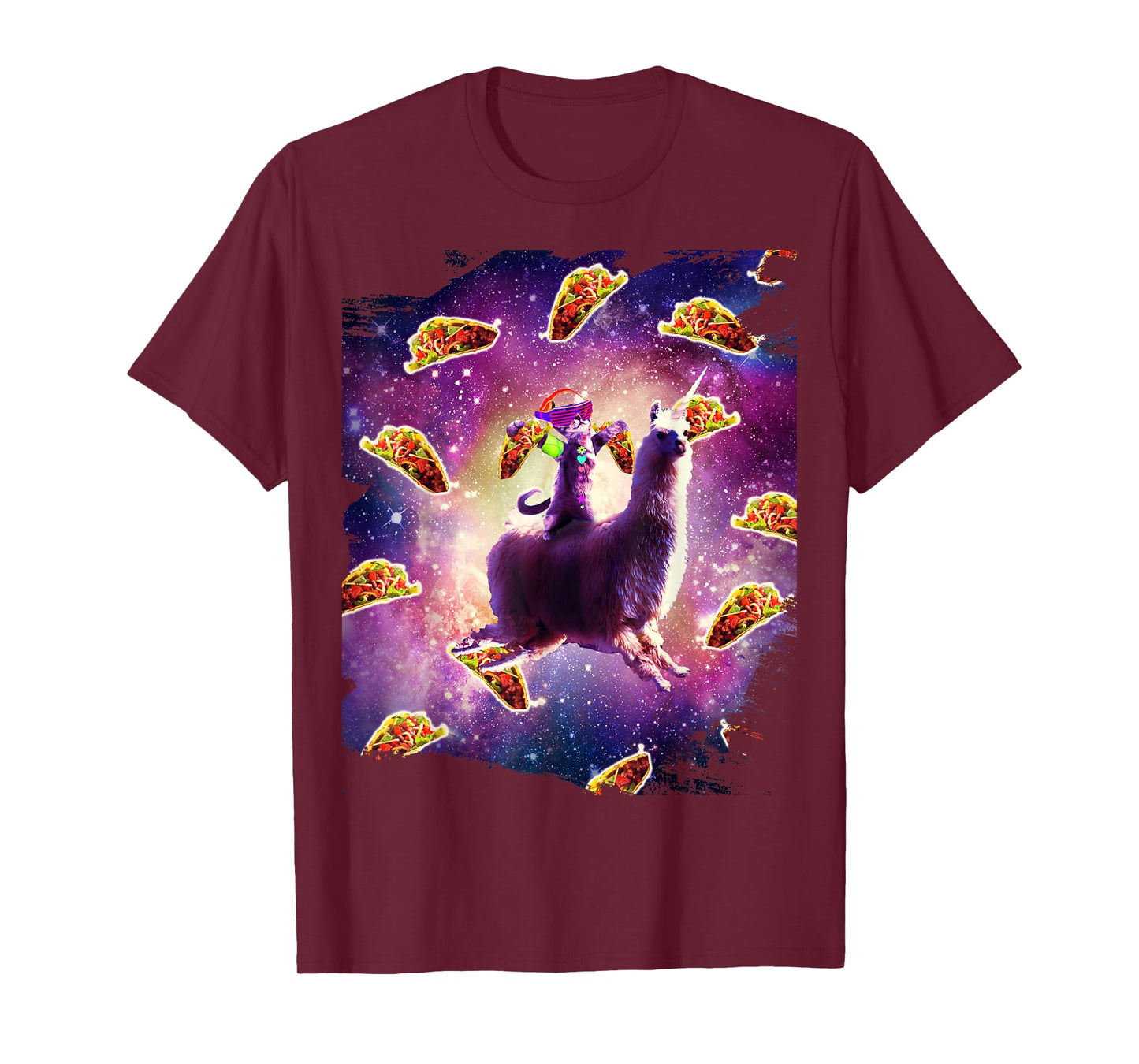 Rave Space Cat On Llama Unicorn - Taco T-Shirt