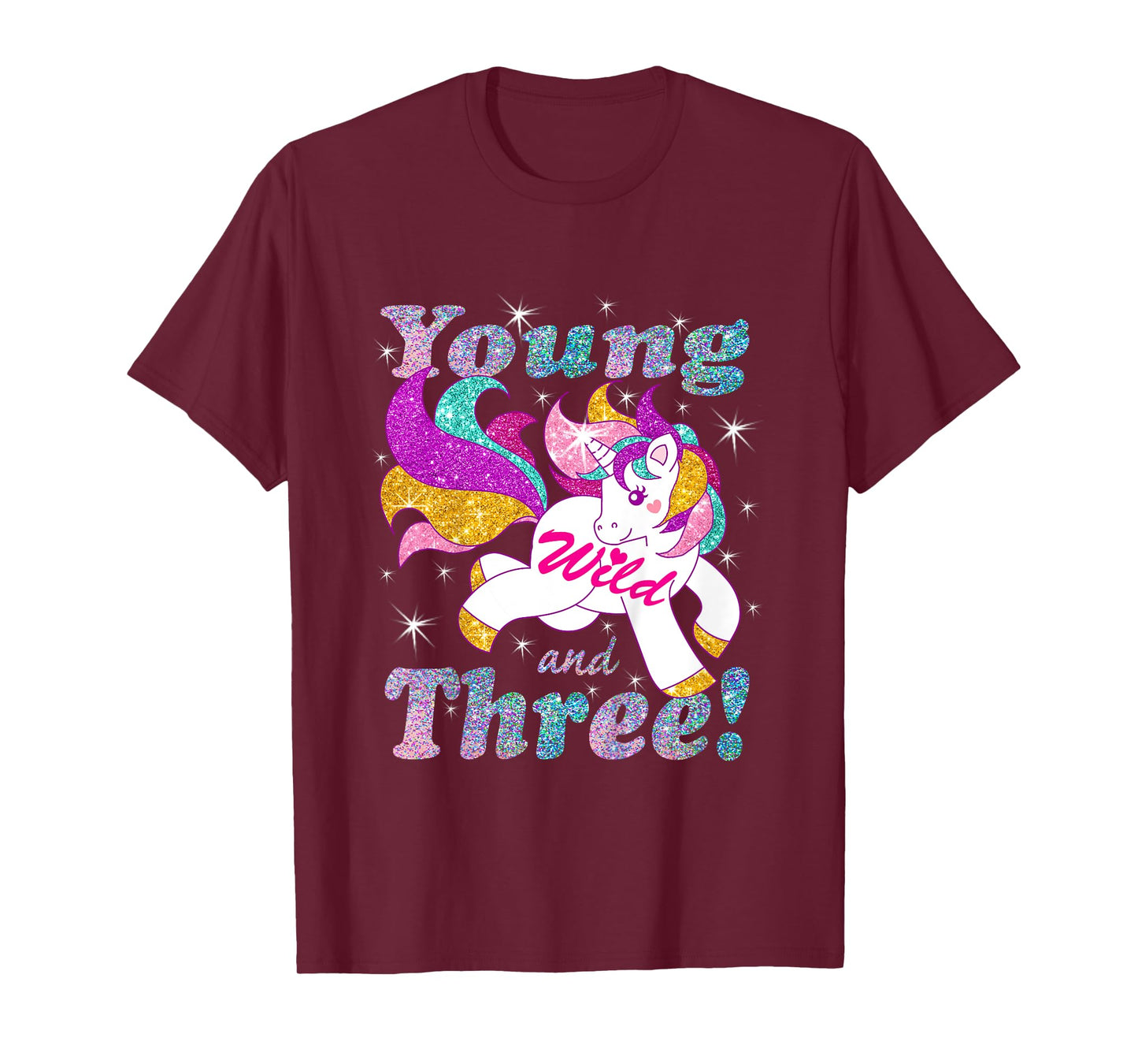 Young Wild and Three (3 year old) Birthday Shirt Girl Outfit T-Shirt