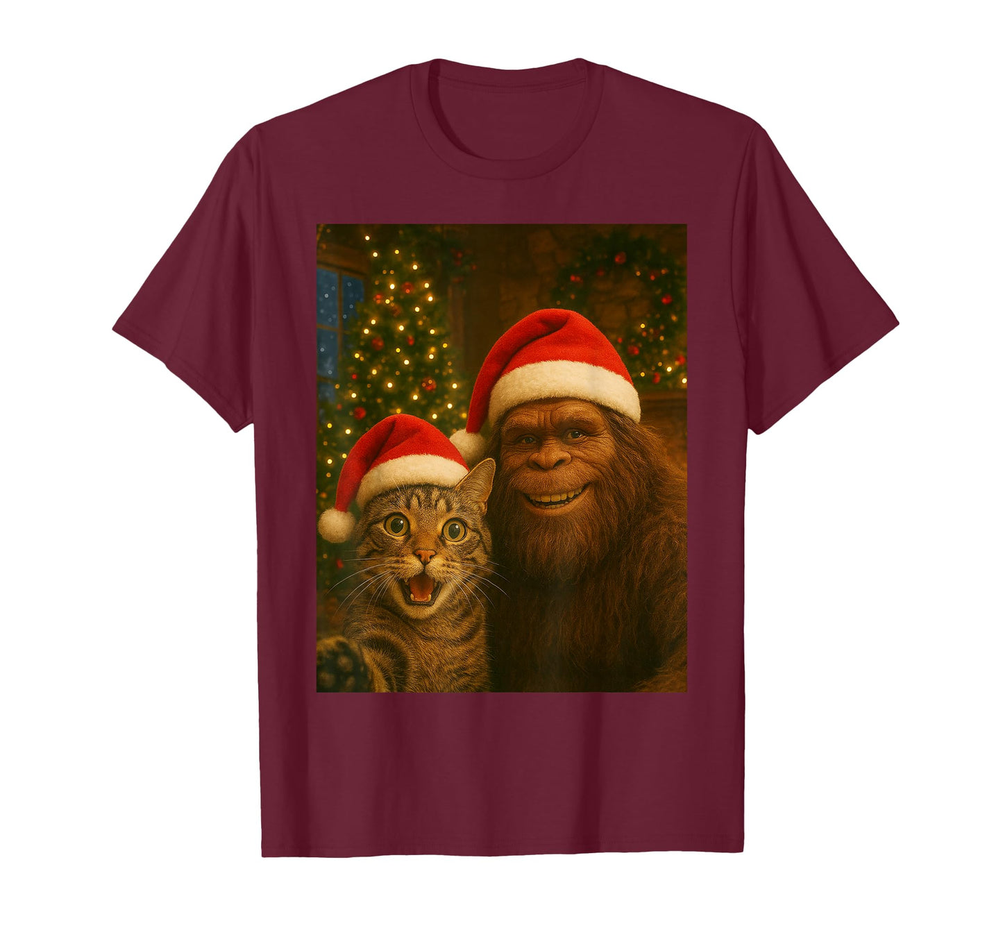 Funny Cat Selfie with Bigfoot Christmas Sasquatch T-Shirt