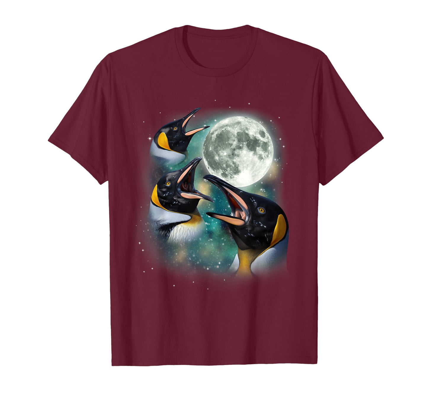 Three Penguin Moon | 3 Funny Antarctic Birds Howling Parody T-Shirt