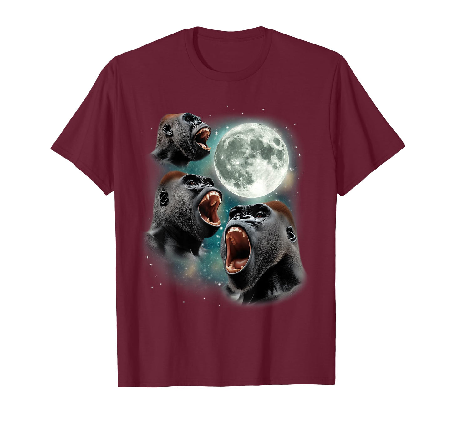 Three Gorillas Moon | 3 Howling Apes Shout At The Moon T-Shirt