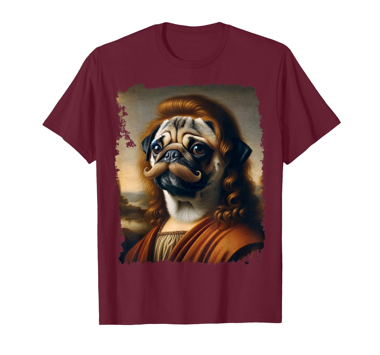 Renaissance Painting Pug Dog Mustache T-Shirt