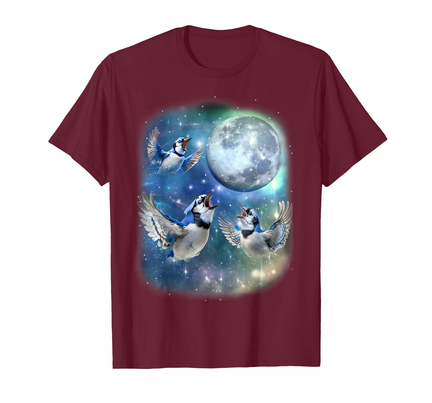 Three Blue Jay With The Moon Avian Birdwatching Birds Lover T-Shirt