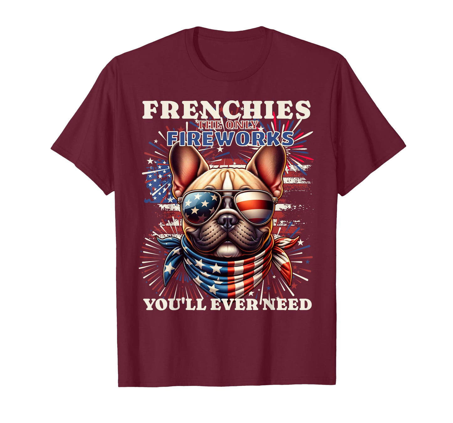 Frenchie Bulldog Patriotic 4th of July Fireworks USA Flag T-Shirt