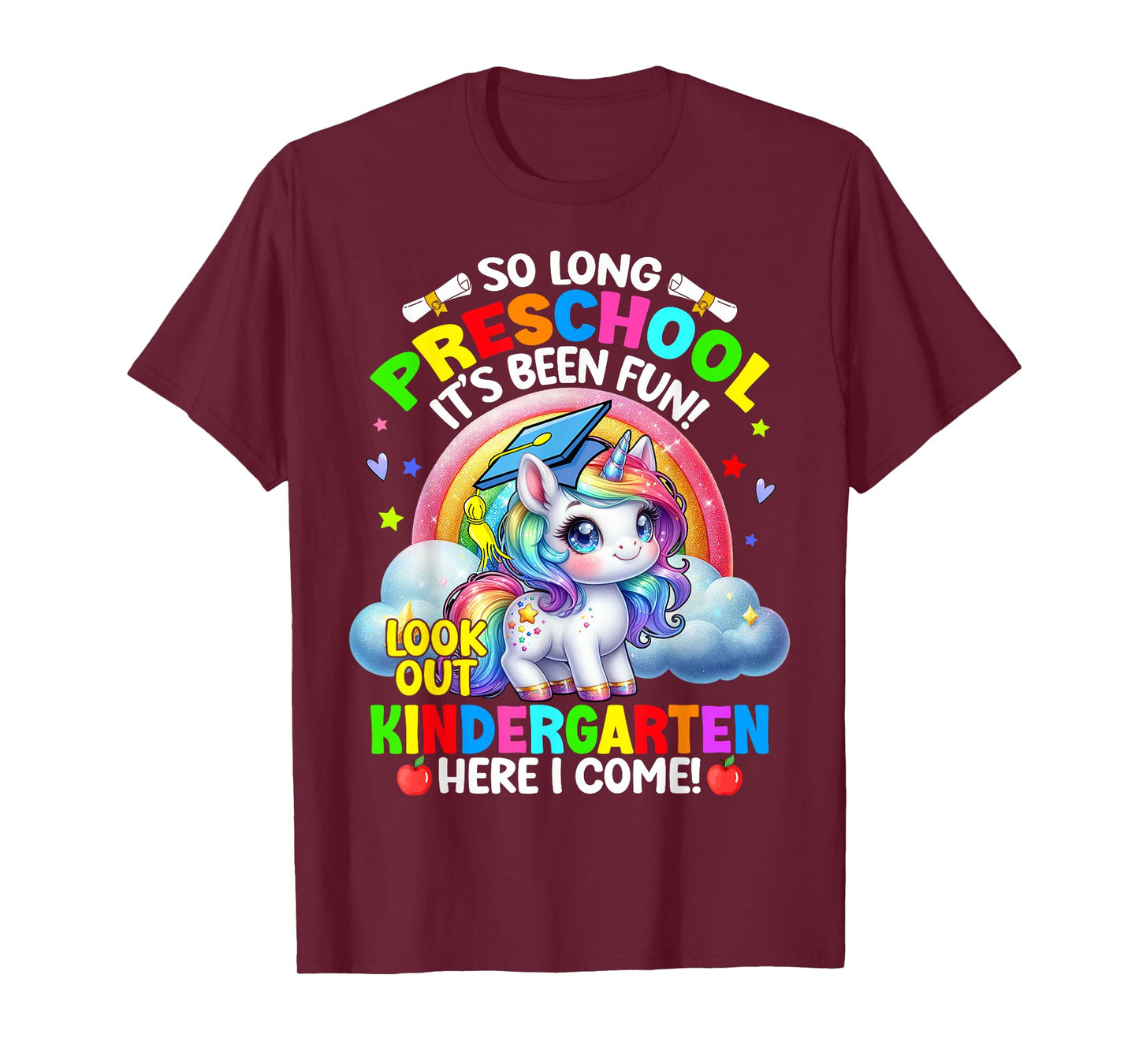 Preschool Graduation 2025 Unicorn Girl 1st Grade Here I Come T-Shirt