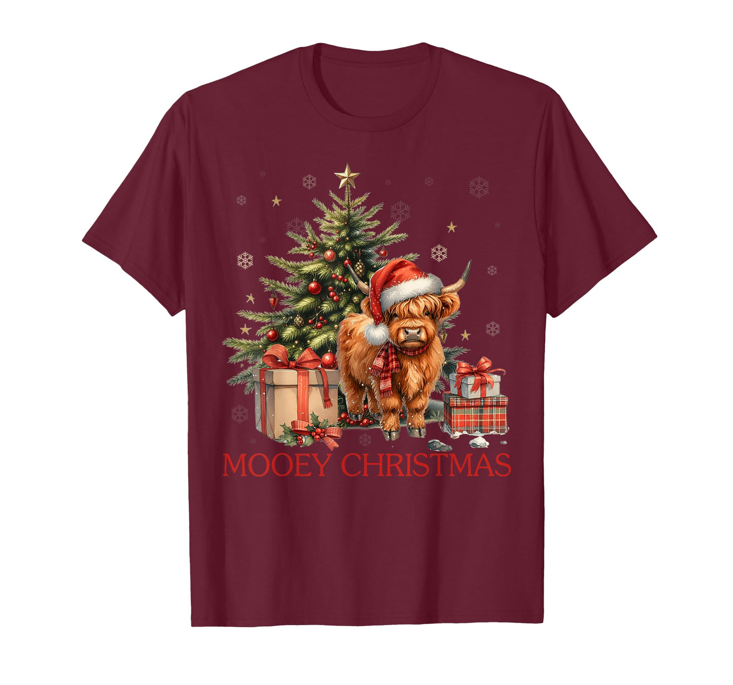 Mooey Christmas Santa Highland Cow Santa Xmas Tree Pajamas T-Shirt