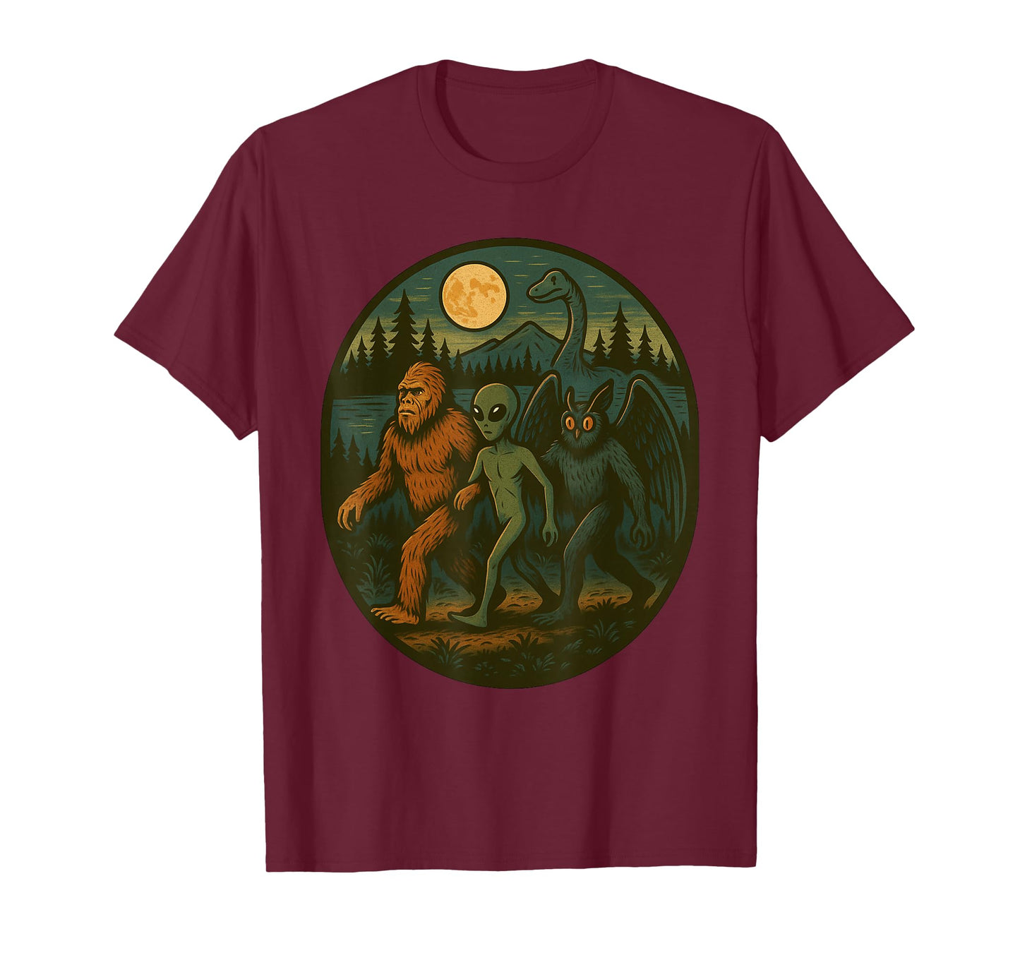 Vintage Bigfoot Loch Ness Monster Mothman And Alien Cryptid T-Shirt