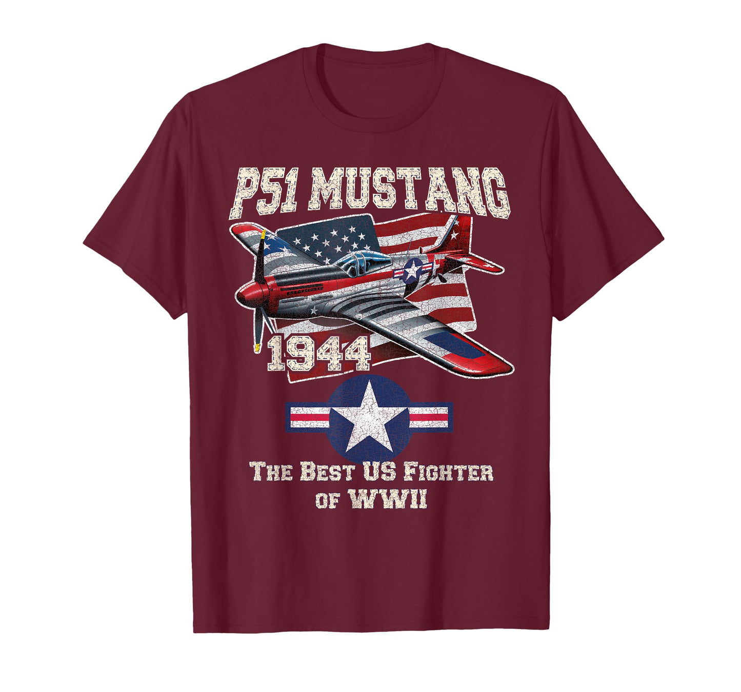p51 mustang ww2 warbird plane American flag military T-Shirt