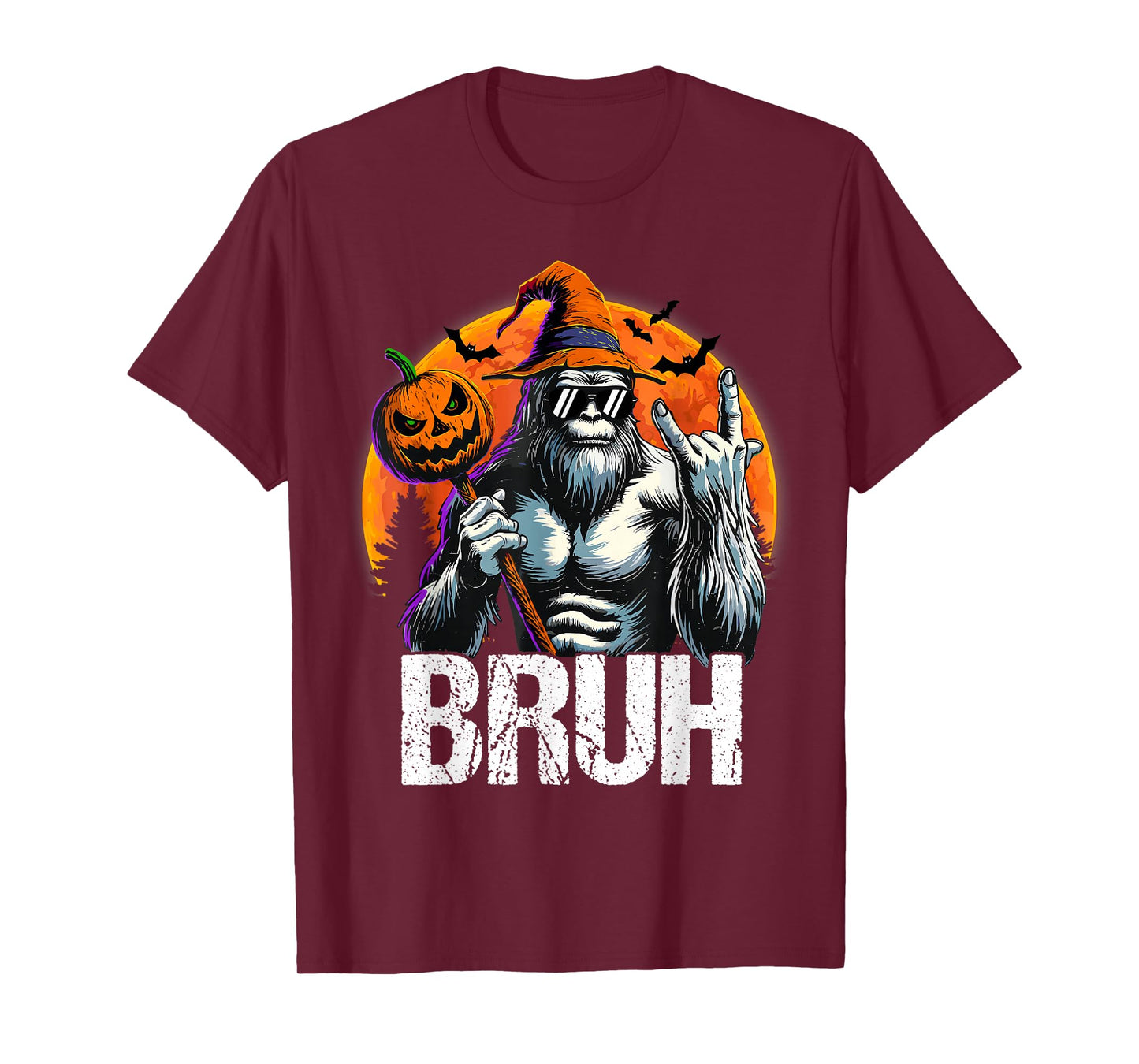 Bruh Halloween Bigfoot Pumpkin Sasquatch Mens Boys T-Shirt
