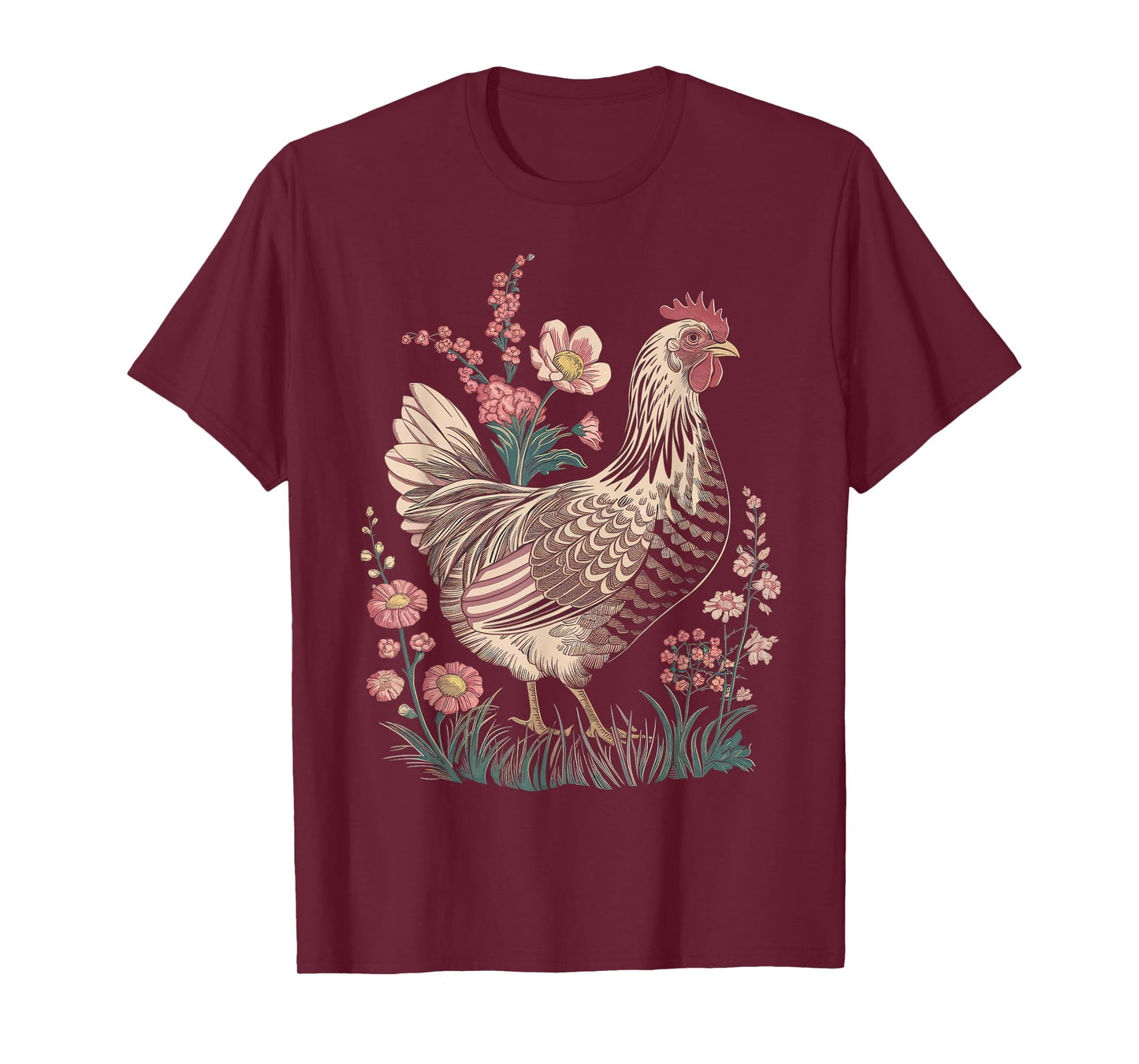 Chicken Floral Art Graphic Women Farm Chicken Lover Colorful T-Shirt