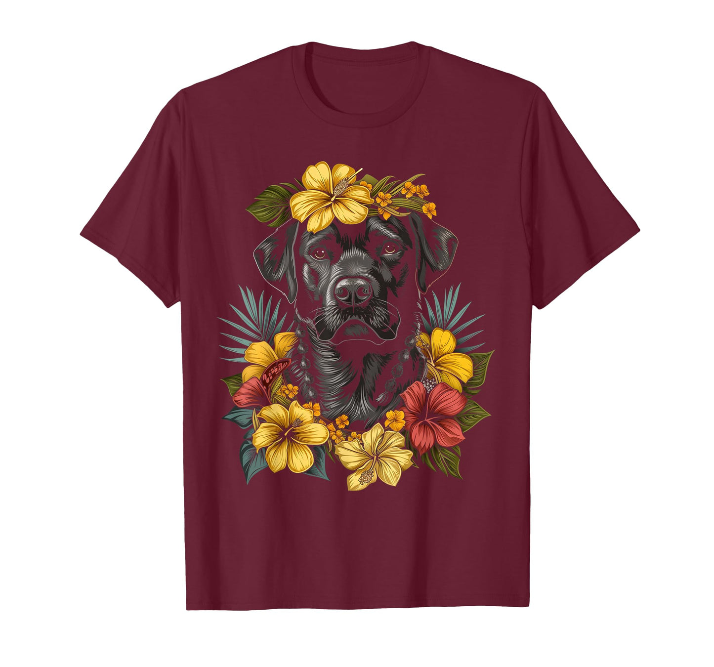 Labrador Hawaiian Flowers Hibiscus Hula Hawaii Black Lab Dog T-Shirt for Men Women Kids