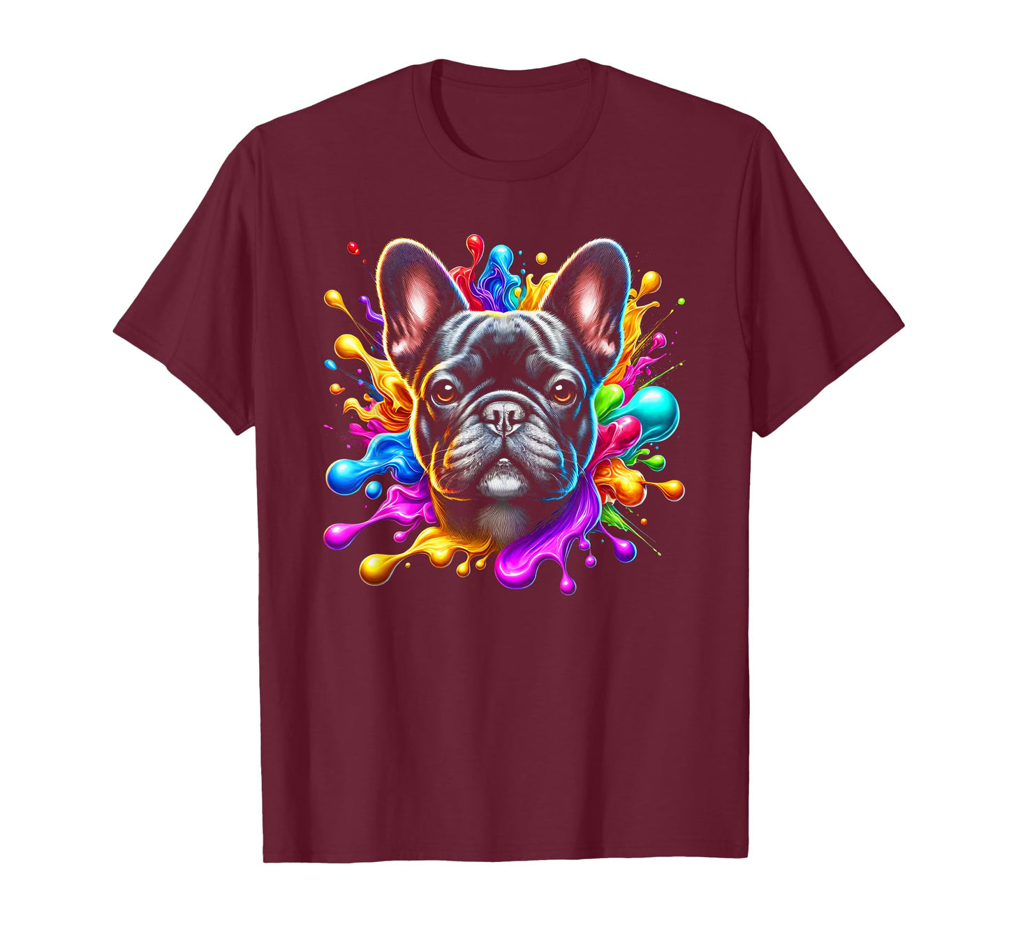 Cute French Bulldog in Colourful Paint Splashes Men Women Kids T-Shirt
