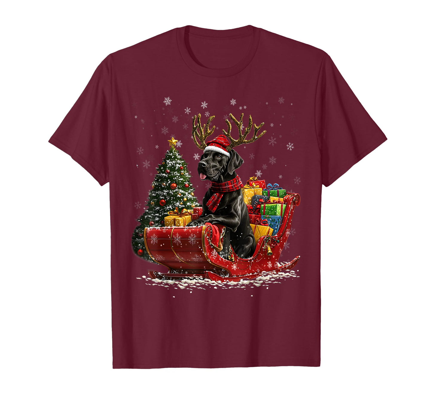 Santa Great Dane reindeer Light Christmas T-Shirt
