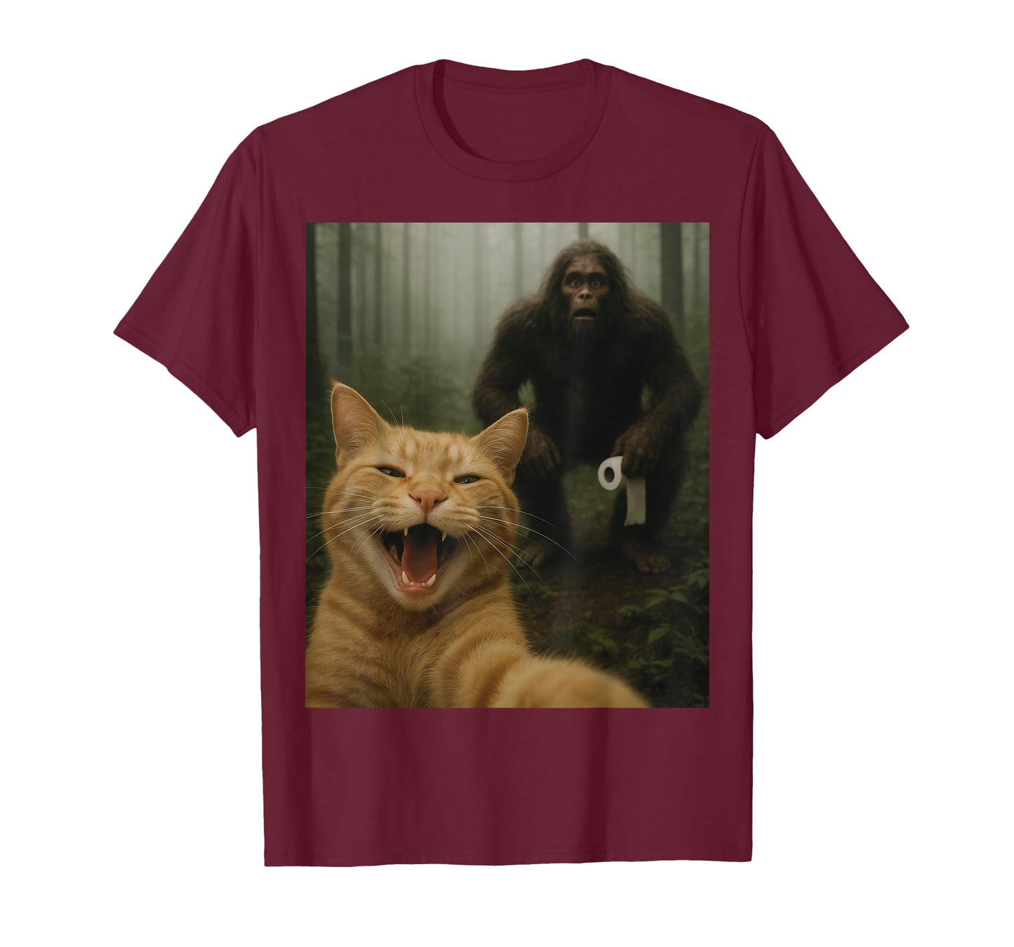 Funny Cat Surprised Happy Selfie with Bigfoot Sasquatch T-Shirt