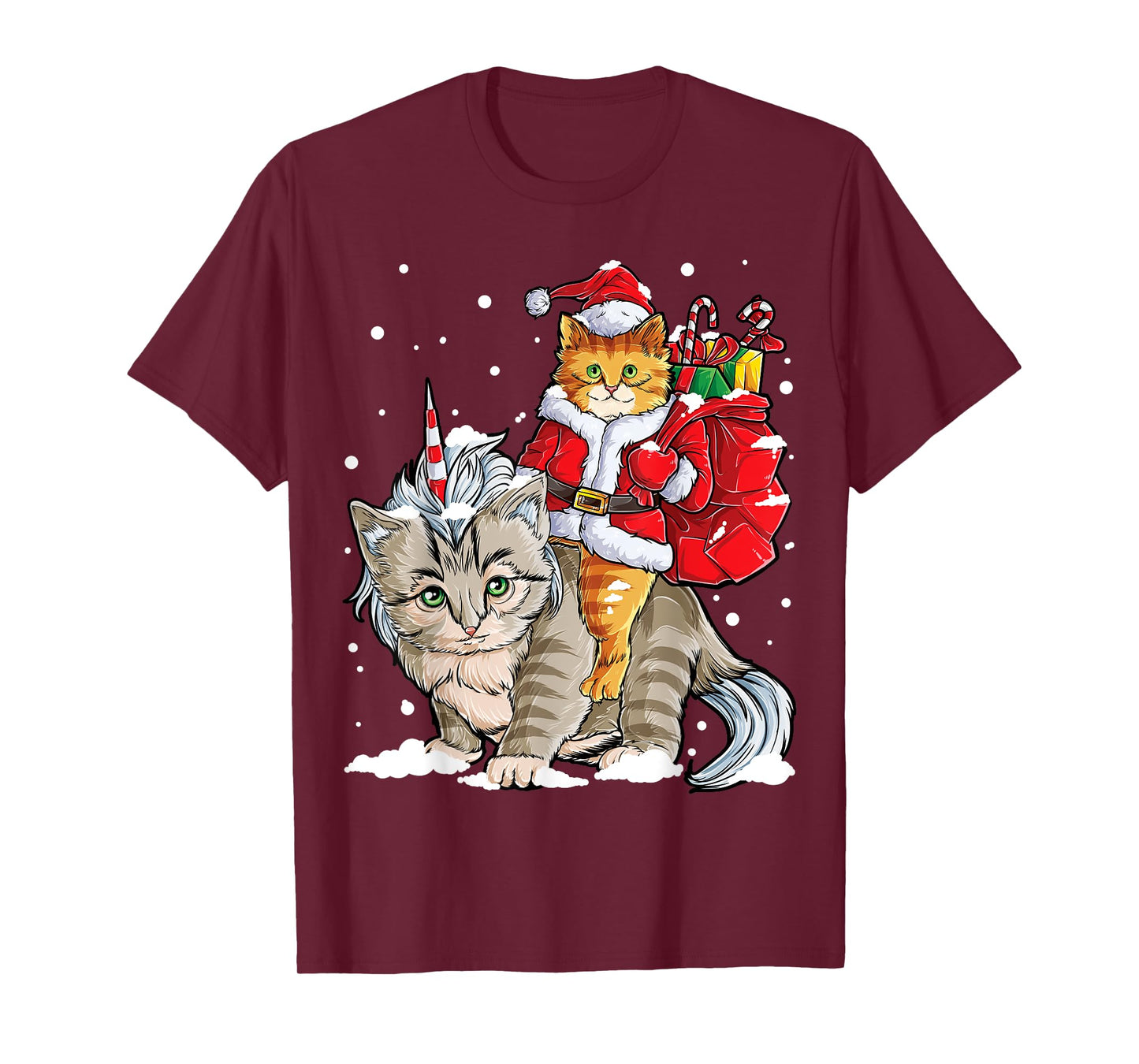 Cat Christmas Santa Caticorn Unicorn Meowy Catmas Xmas Girls T-Shirt