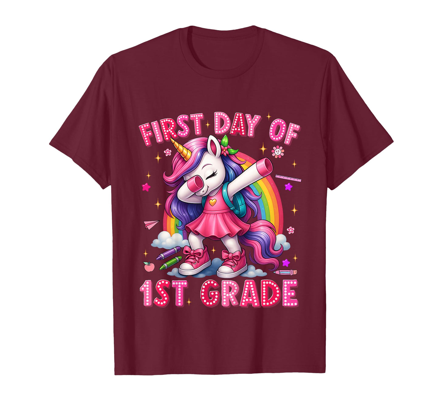 Kids First Day Of 1st Grade Unicorn Back To School Girls Outfits T-Shirt