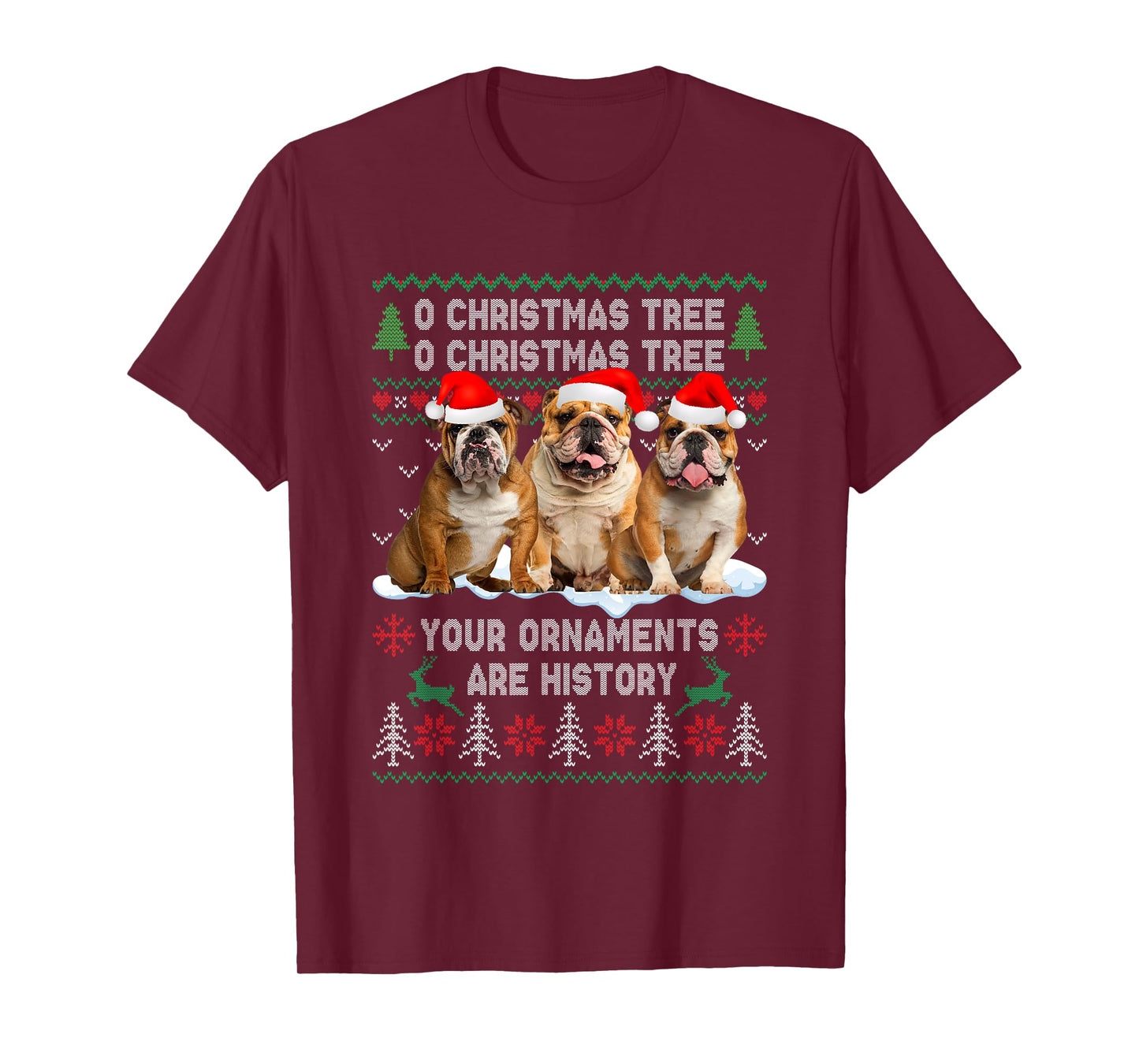 Cute English Bulldog Dog Oh Christmas Tree Ugly Xmas T-Shirt for Men Women Kids