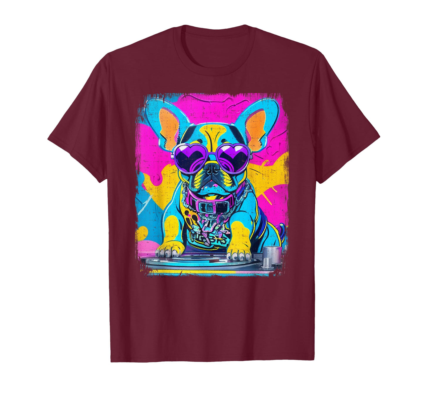 Airbrush Graffiti 90s DJ Analogue Turntable French Bulldog Men Women Girls Kids T-Shirt