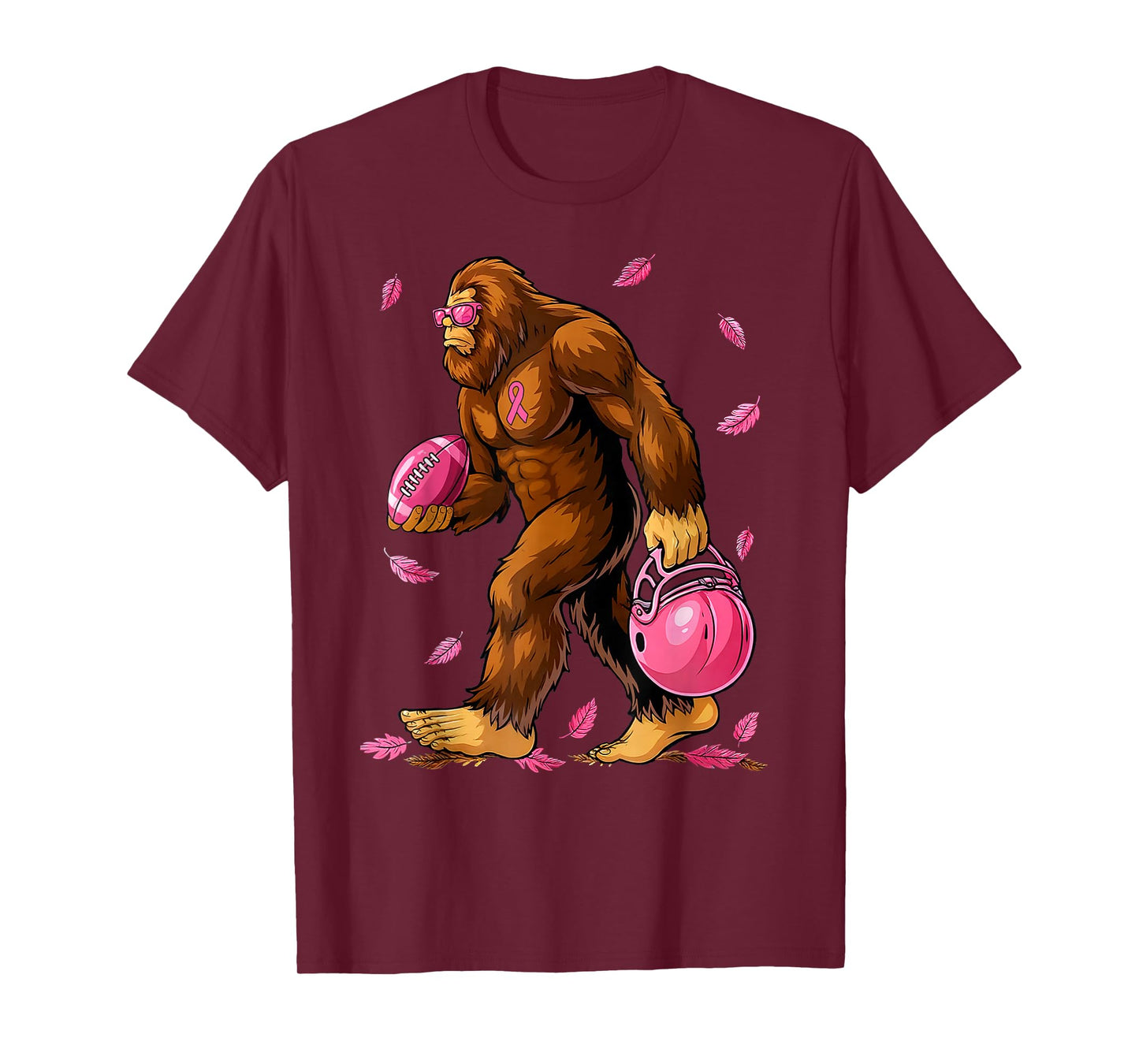 Bigfoot Football Pink Ribbon Breast Cancer Awareness T-Shirt