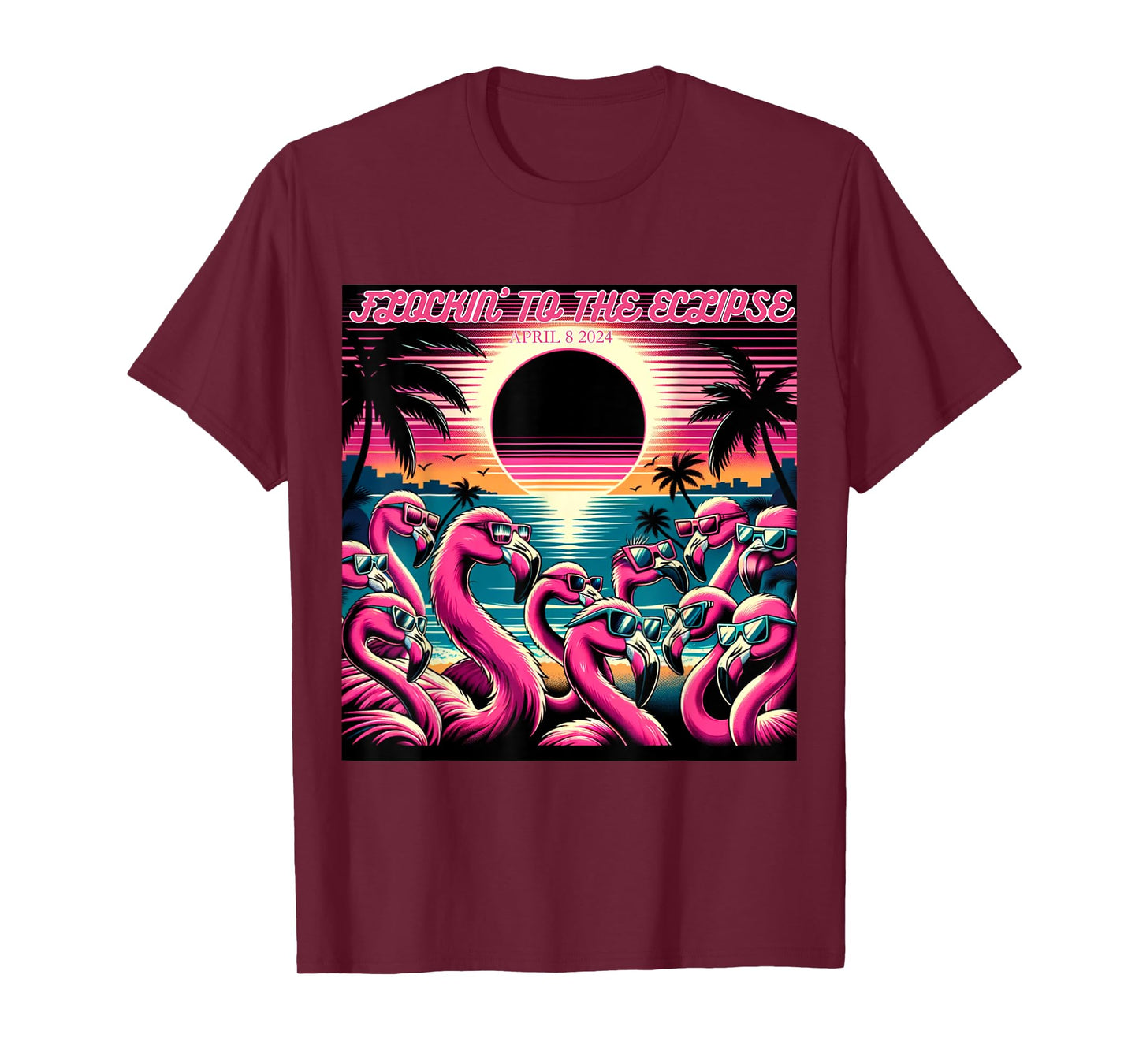 Solar Eclipse 2024 Retro Flamingos Flockin' To The Eclipse T-Shirt