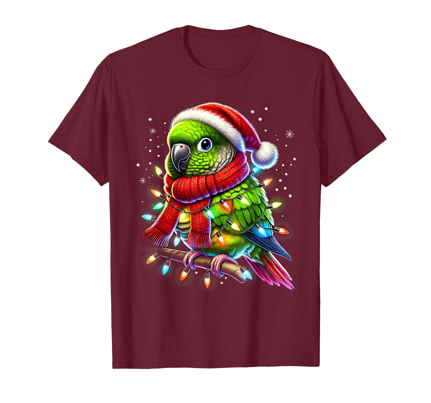Green Cheek Conure Christmas Tree Lights Xmas Parrot Lover T-Shirt