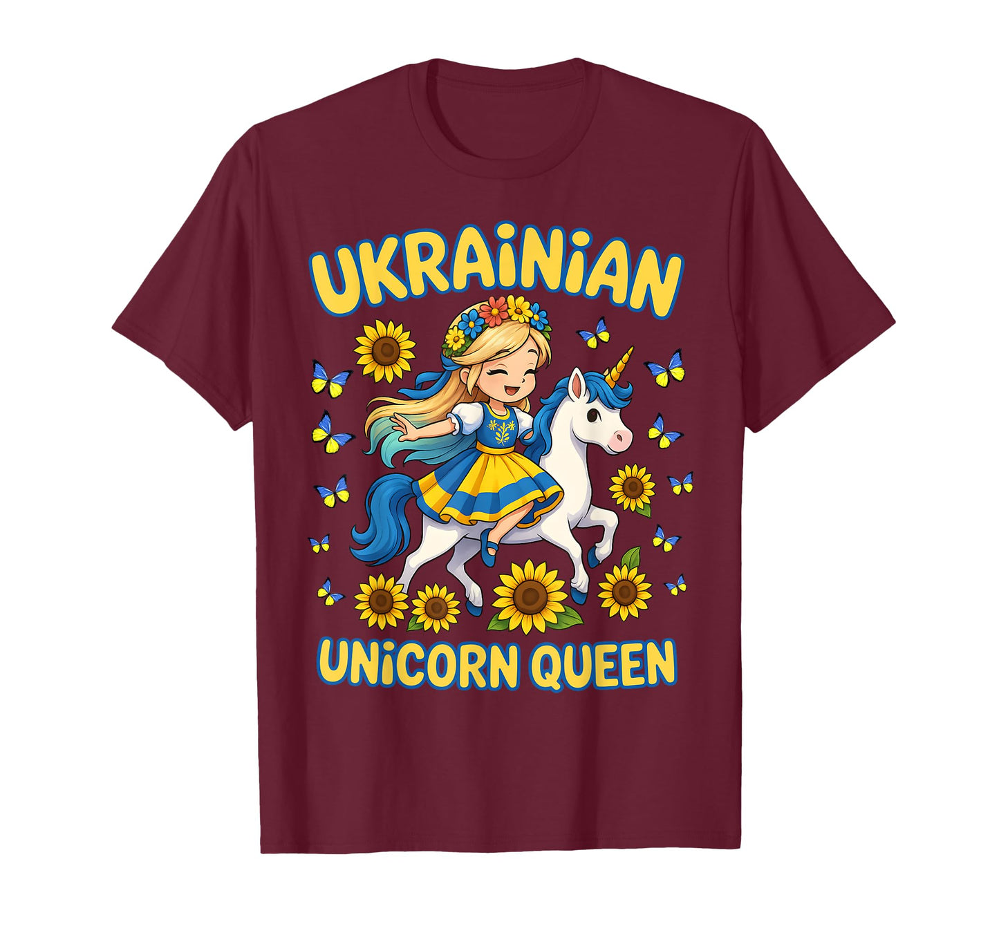 Ukrainian Unicorn Queen Girl Sunflower Pride Souvenier kids T-Shirt