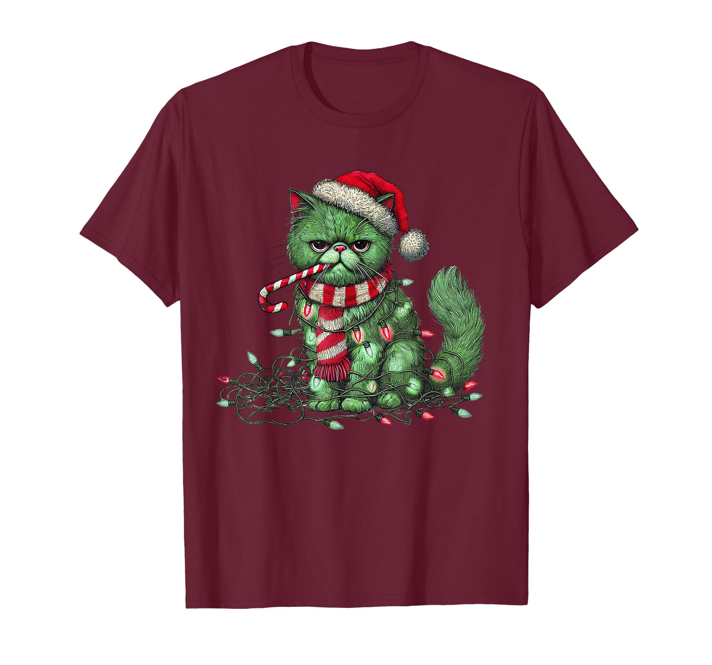 Christmas Cat with Santa Hat & Tree Lights Christmas cat T-Shirt