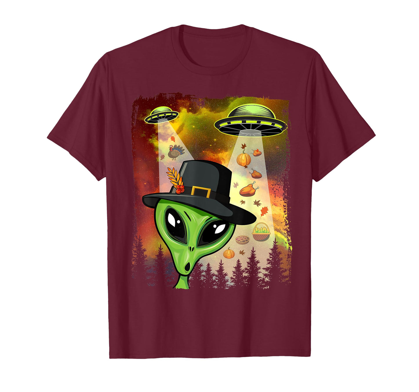 Alien Thanksgiving Invasion Funny UFO Holiday Graphic T-Shirt