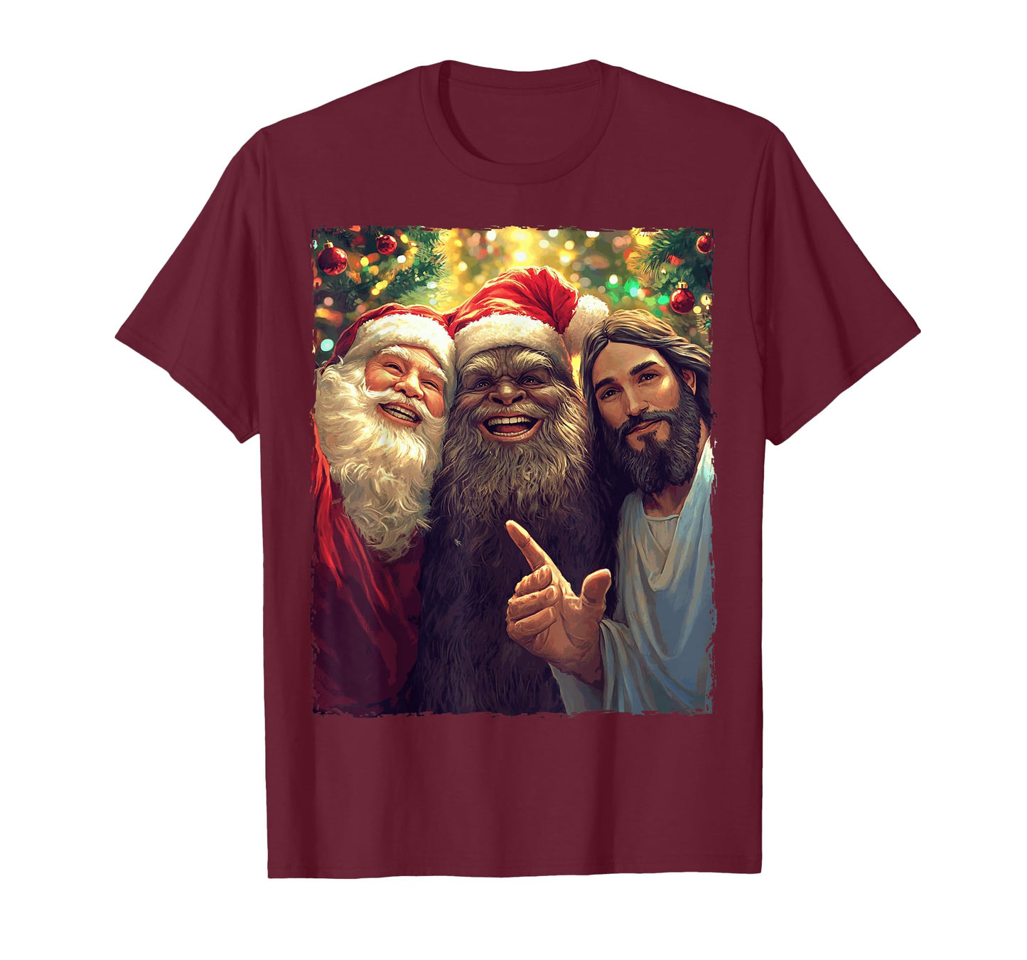 Funny Bigfoot Sasquatch Selfie Santa Jesus Xmas Christmas T-Shirt