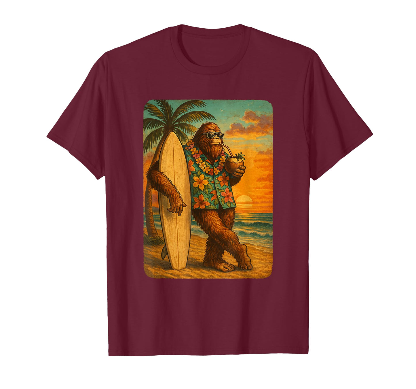 Tropical Bigfoot Shirt Men Boys Surfer Hawaiian Distressed T-Shirt