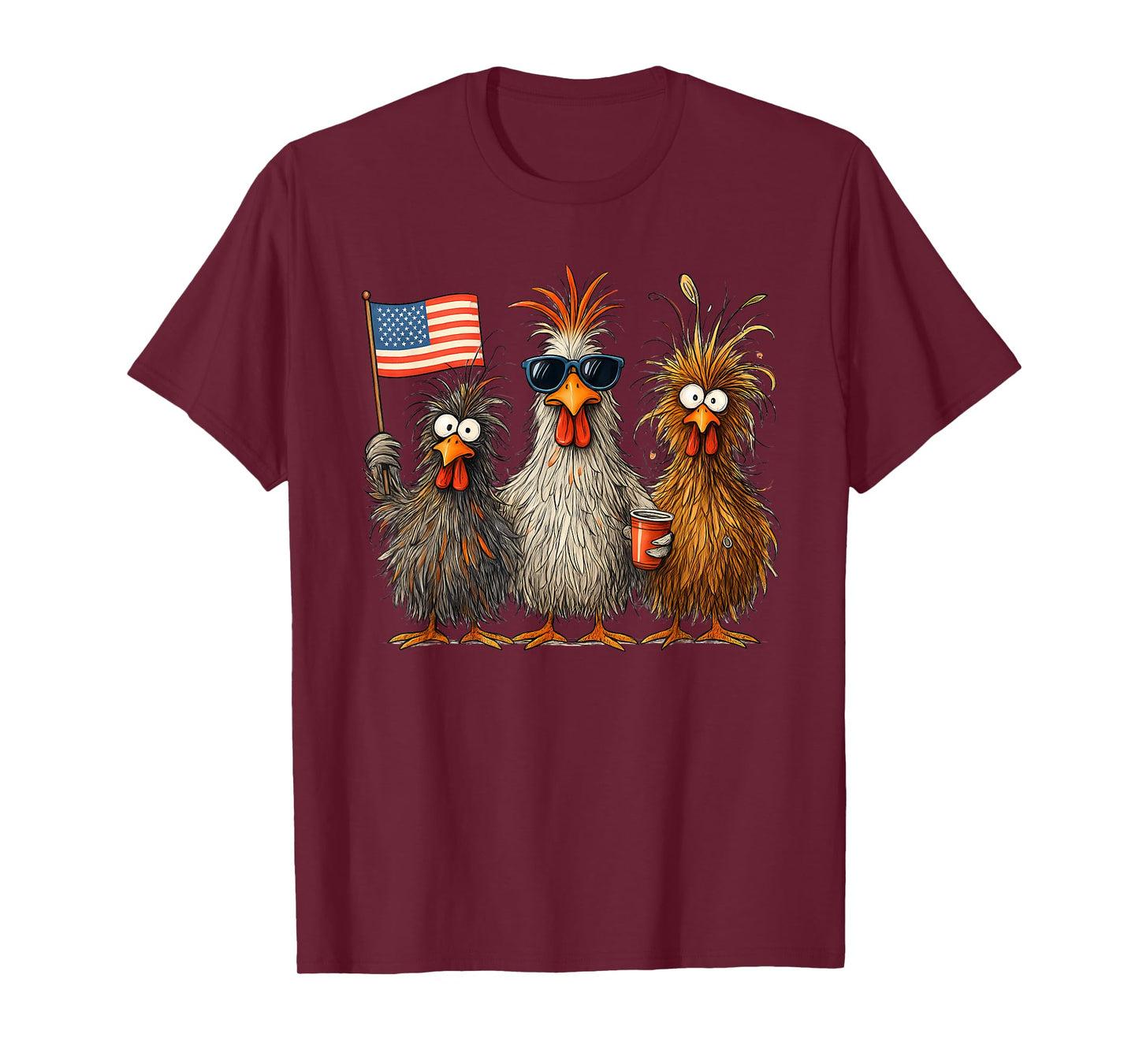 Funny Patriotic Chickens USA Flag 4th of July Chicken Lover T-Shirt