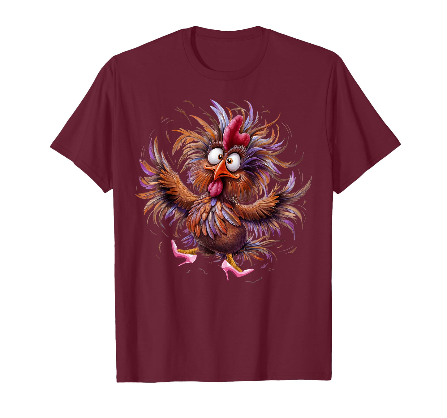 Crazy Chicken in Pink Heels Color T-Shirt