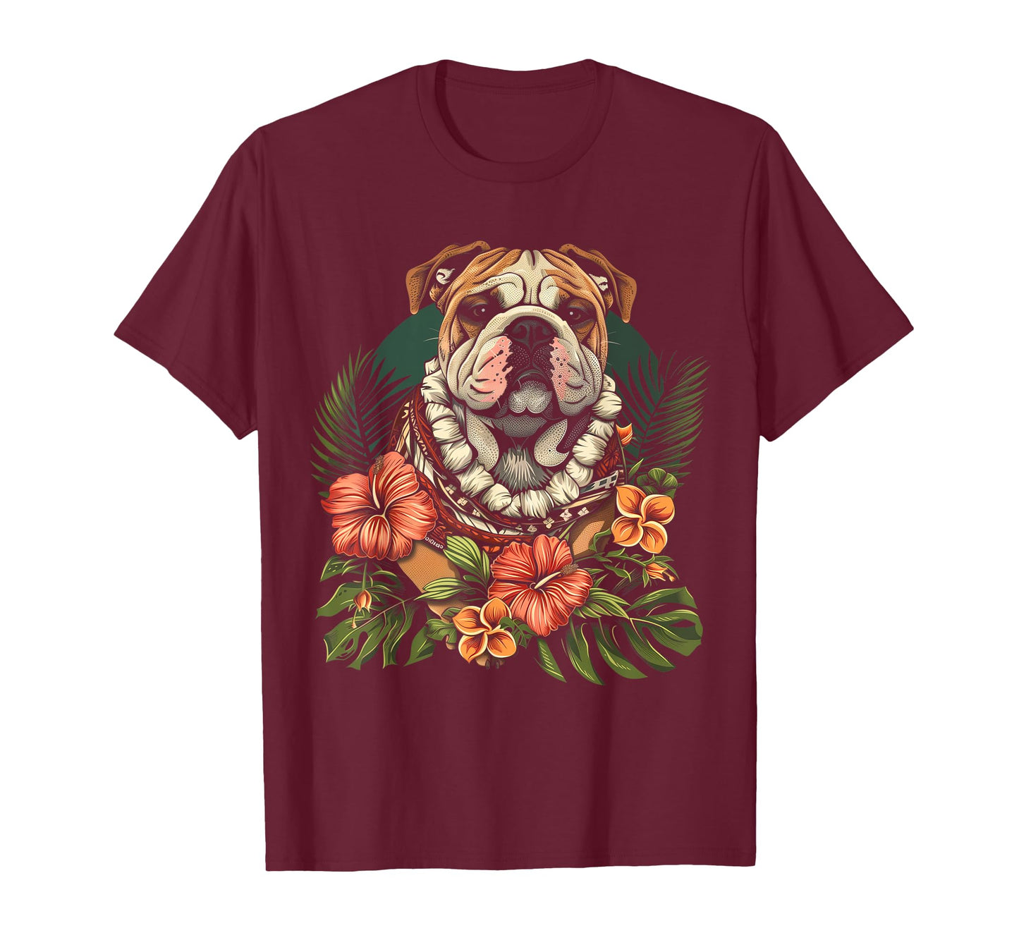 Bulldog Hawaiian Flowers Hibiscus Hula Hawaii Dog T-Shirt