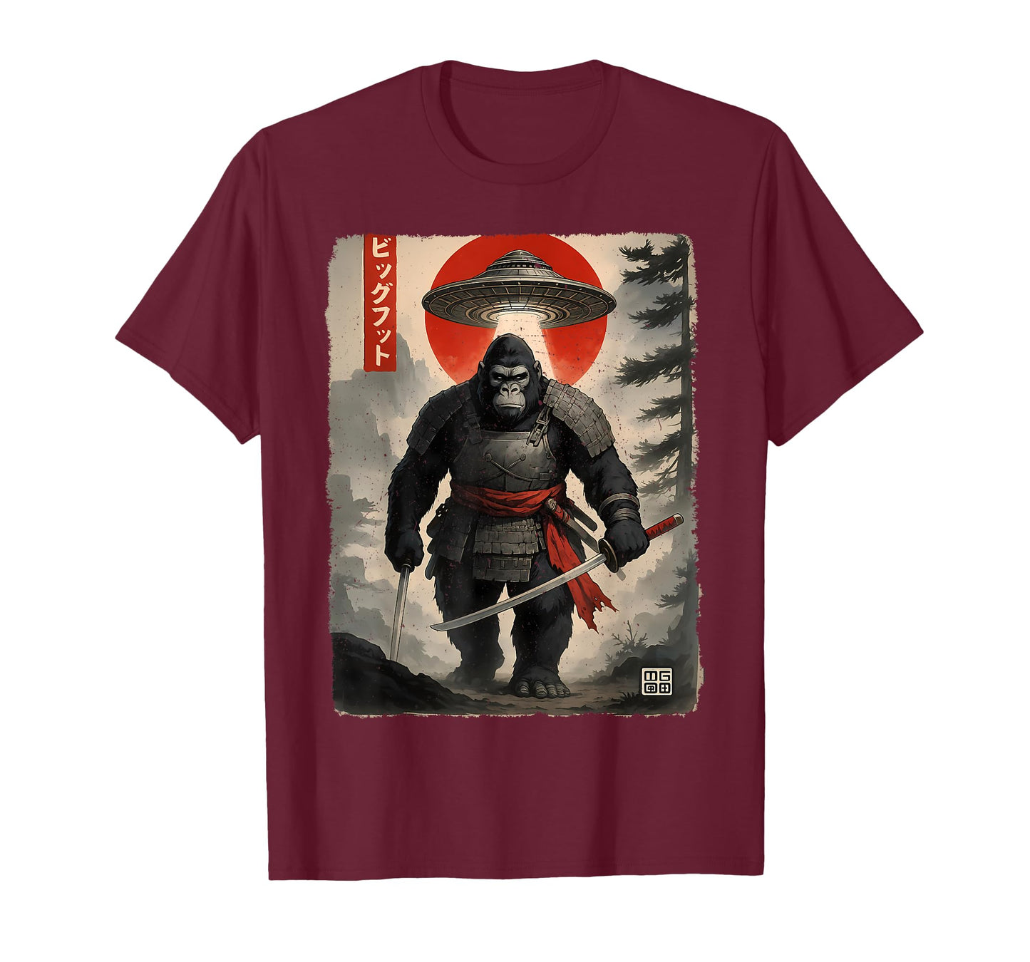Samurai Bigfoot Japanese Vintage Graphic Ukiyo-e Art Funny T-Shirt